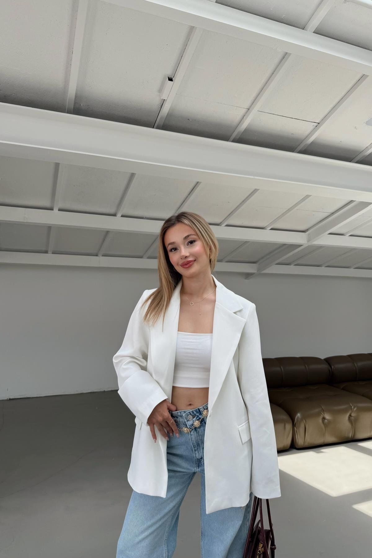 mylove Tek Düğme Blazer Ceket Beyaz