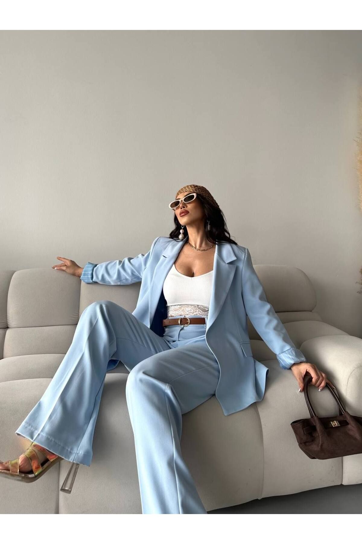 Moda İkra blazer ceket pantolon kemerli takım