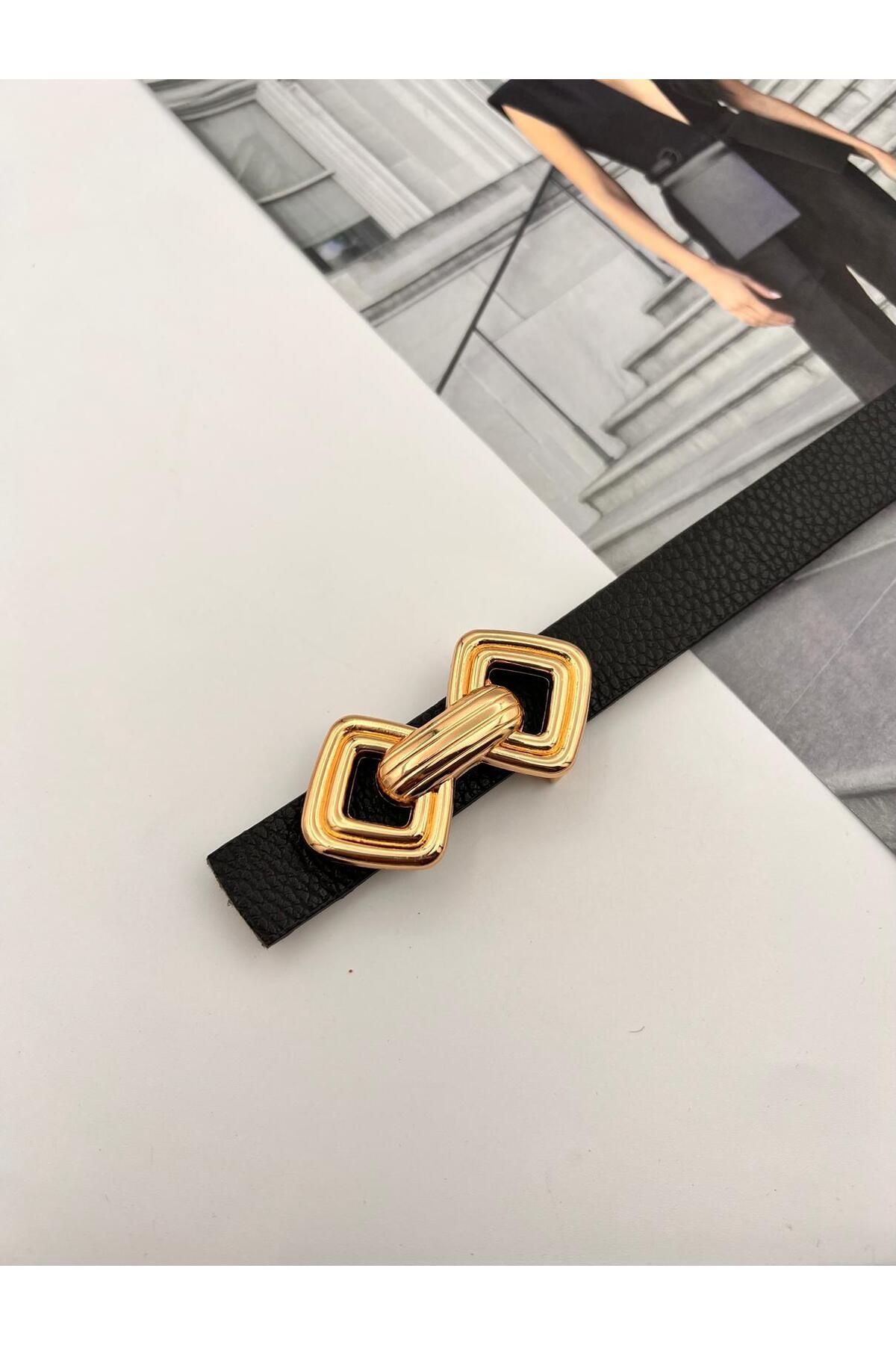 NOİR LUXE Basic Gold Tokalı Kadın Kemer Pantolon Kemeri Elbise Kemeri Gömlek Kemeri Ceket Kemer