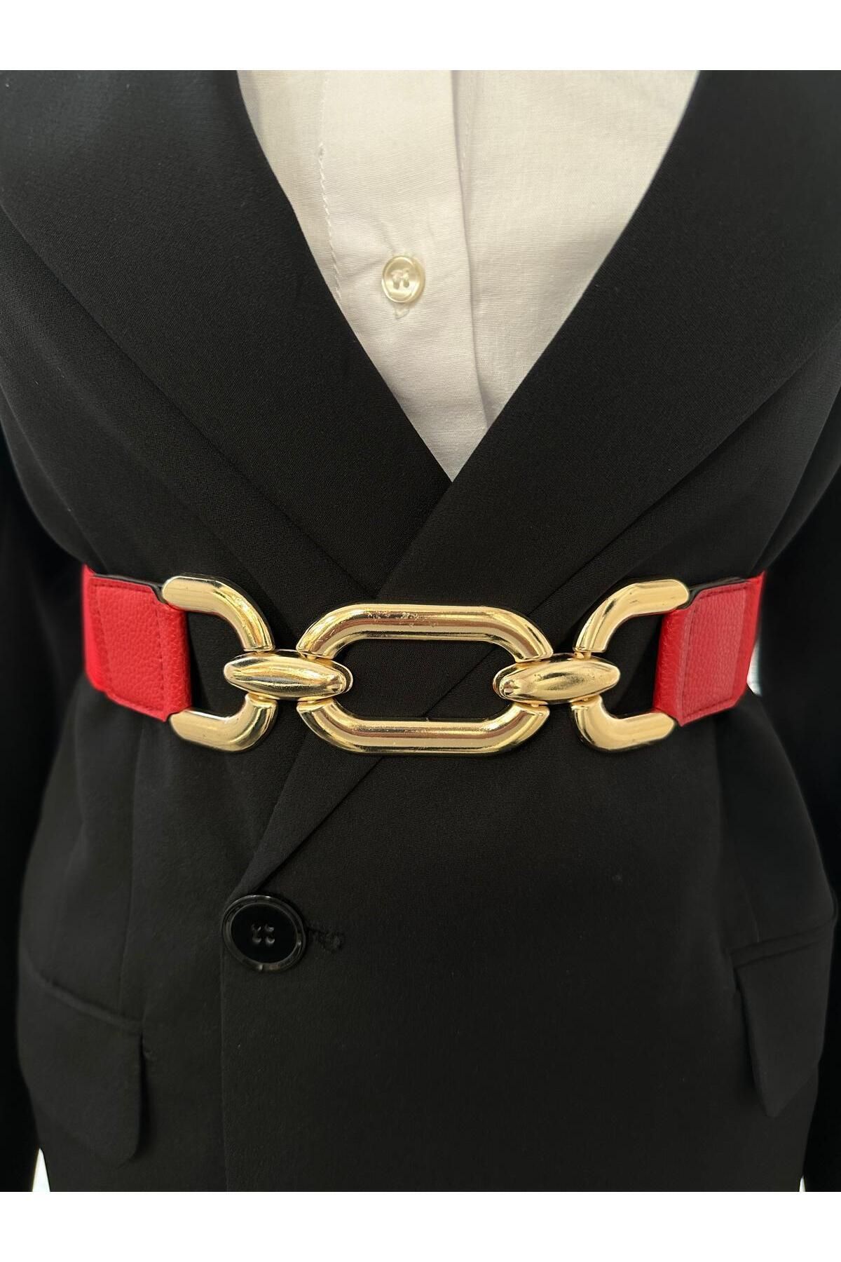 NOİR LUXE Gold Tokalı Elastik Kadın Kemer Elbise Kemeri Gömlek Kemeri Ceket Kemeri Taşlı Kemer Pantolon