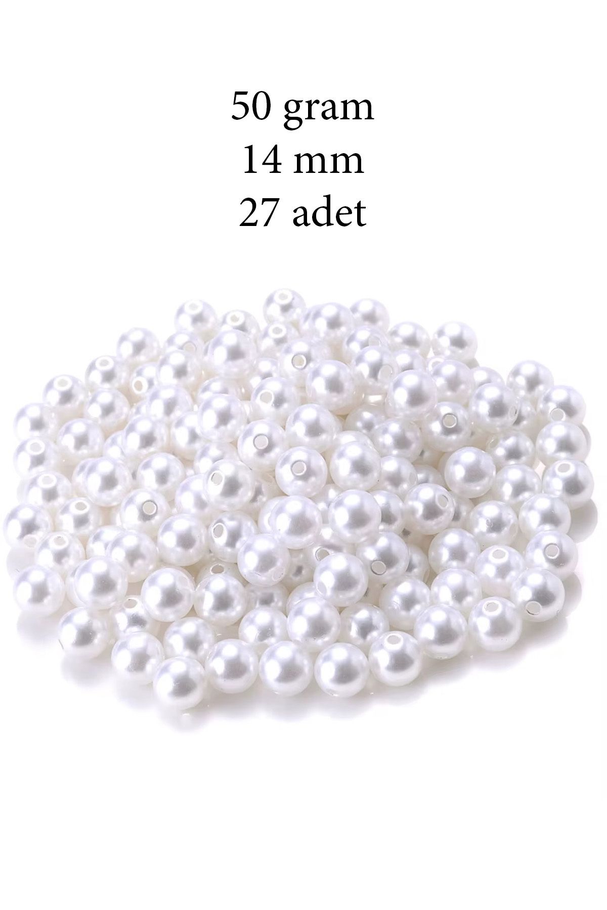 MR RZN STORE 50 gram 14mm Beyaz Renk Plastik İnci Boncuk Çanta ve Takı Yapım Boncuğu (~27 adet)