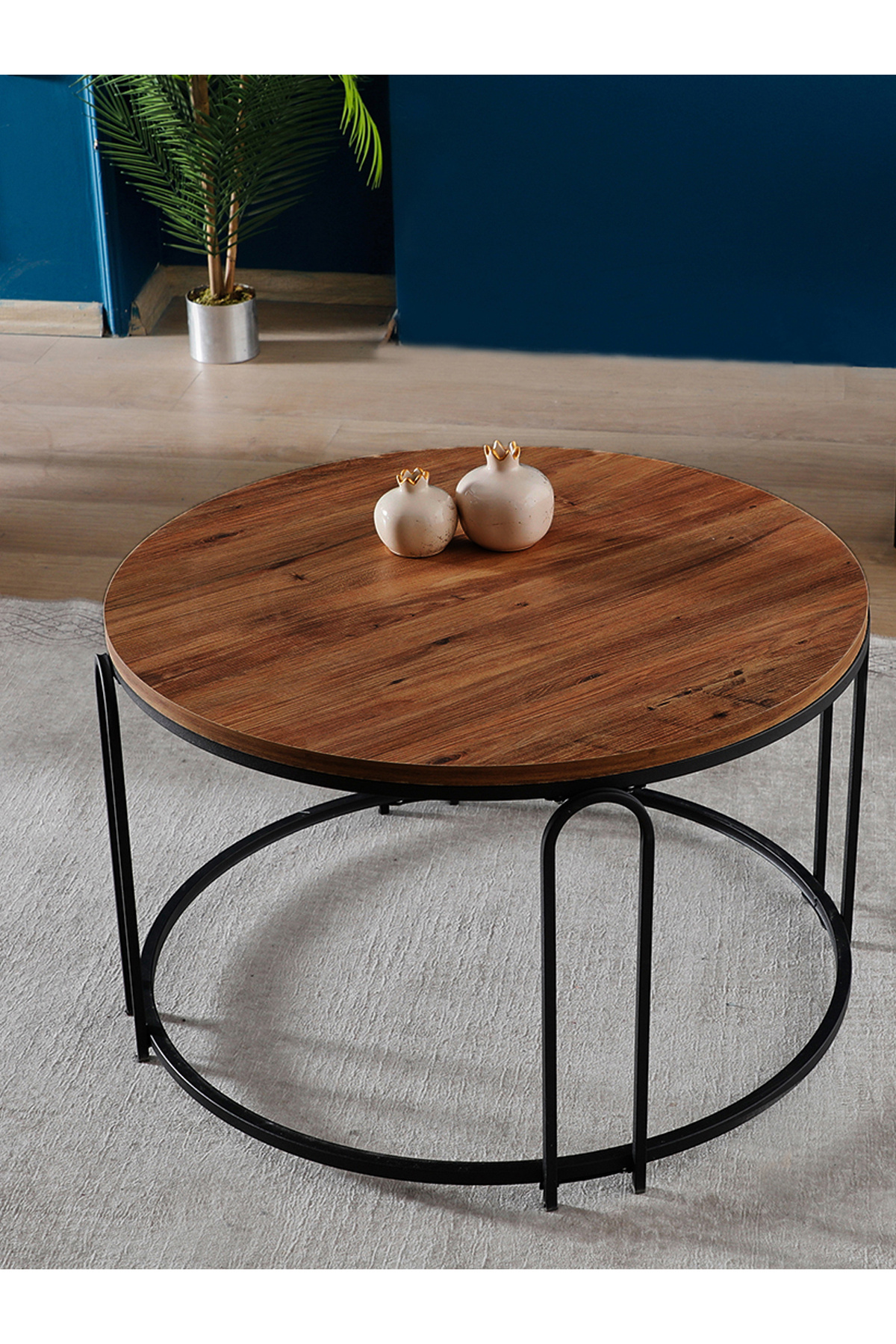 Lenka Koyu Ceviz Ahşap Orta Sehpa Yuvarlak Siyah Metal - sedaş-lenka-orta-siyah