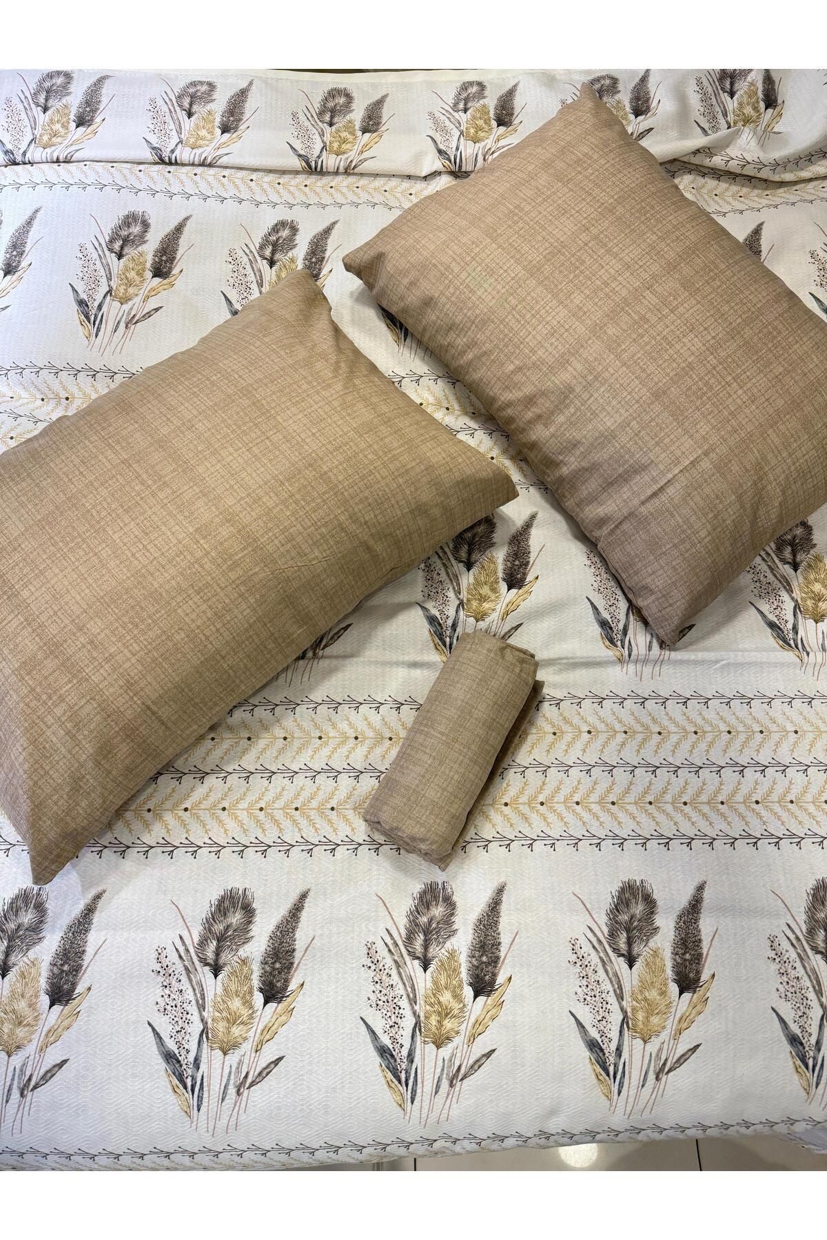 ŞENER HOME-Ekin Patterned Sheet Elastic Single Pique Set - Brown 6