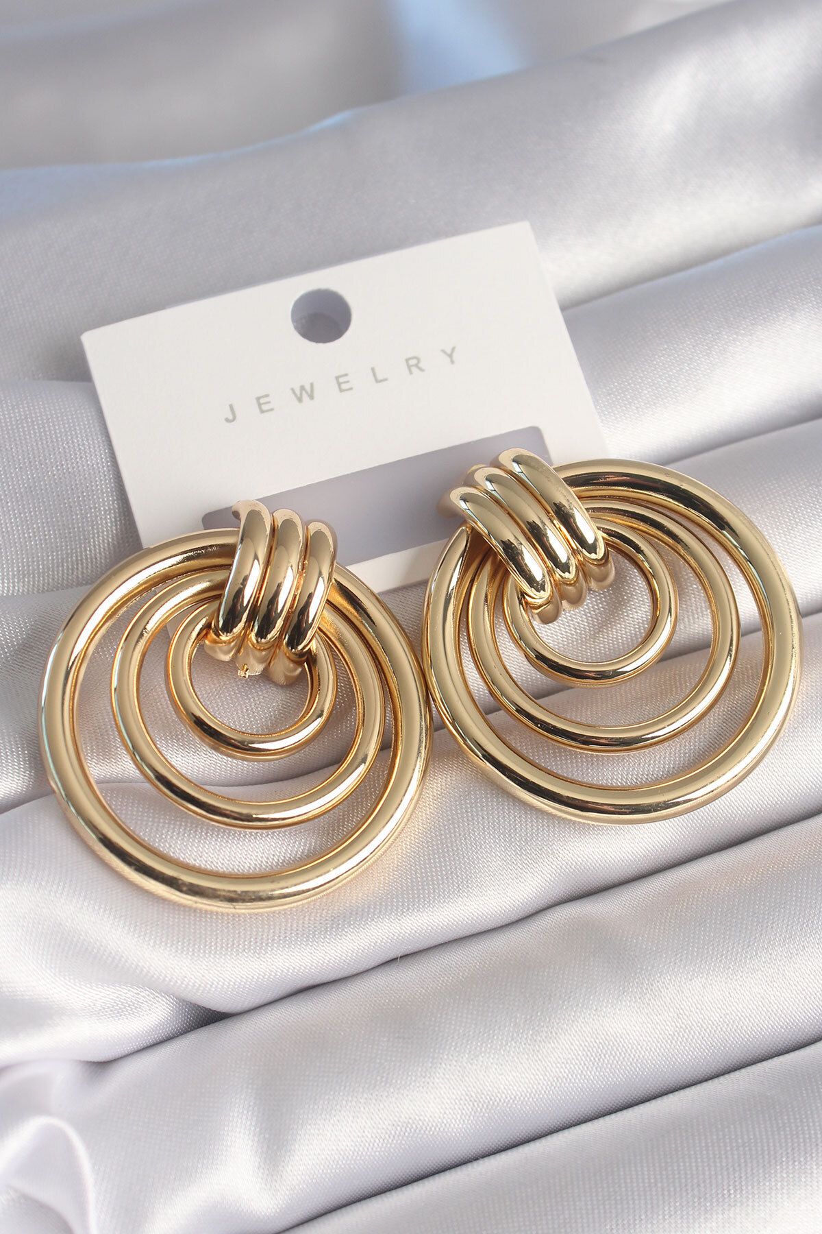 melfxxl eticaret Pirinç Gold Renk Halka Model Kadın Küpe - Lisinya