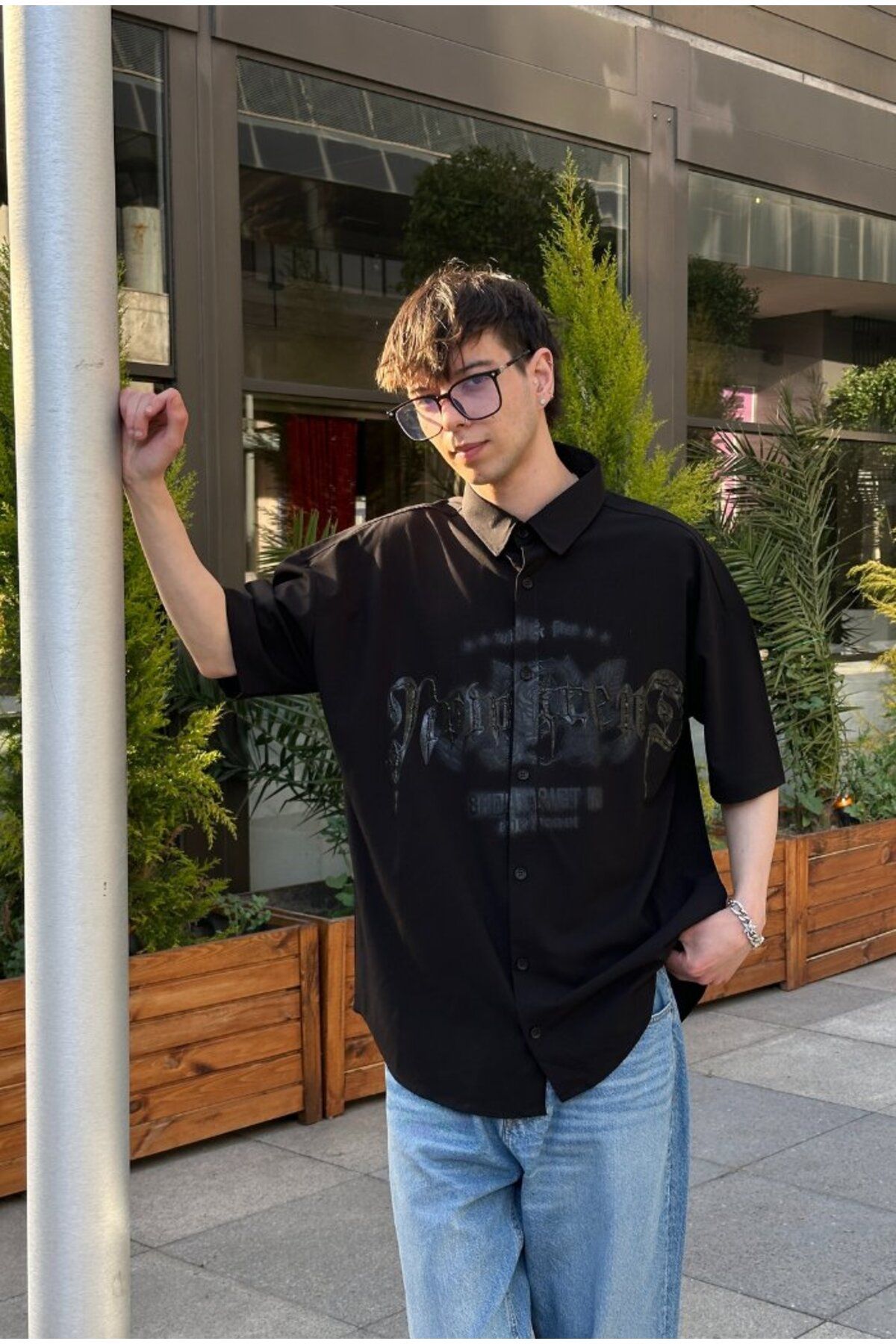 serline Wild & Free Baskılı Kabartma Detay Premium Oversize Gömlek