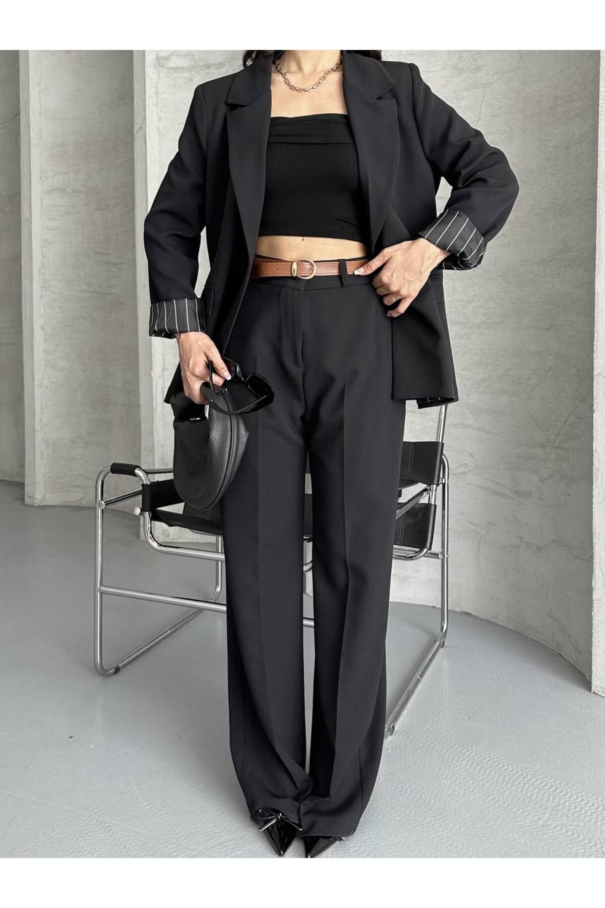Moda İkra blazer ceket pantolon kemerli takım
