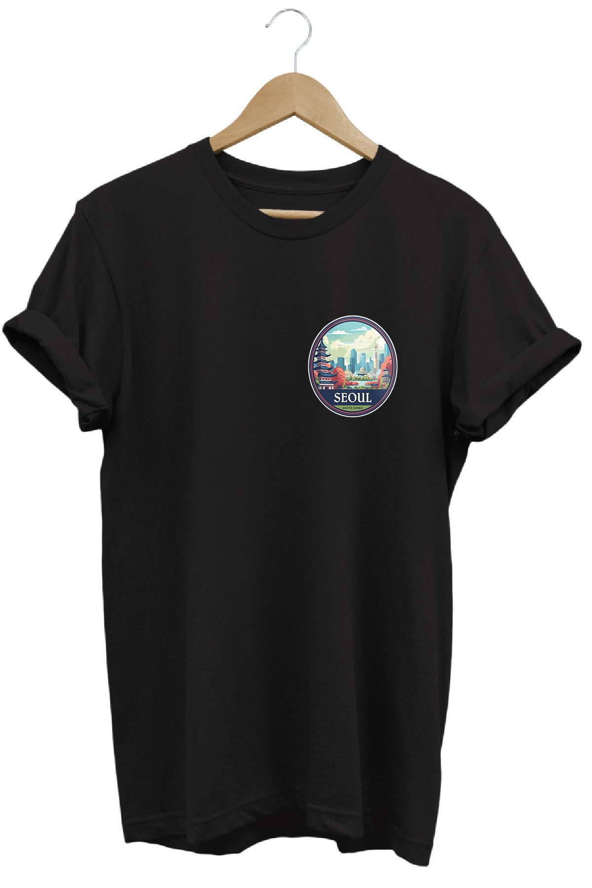 remonz Şehirler Serisi Seoul Baskılı %100 Pamuk Regular Fit Bisiklet Yaka T-shirt