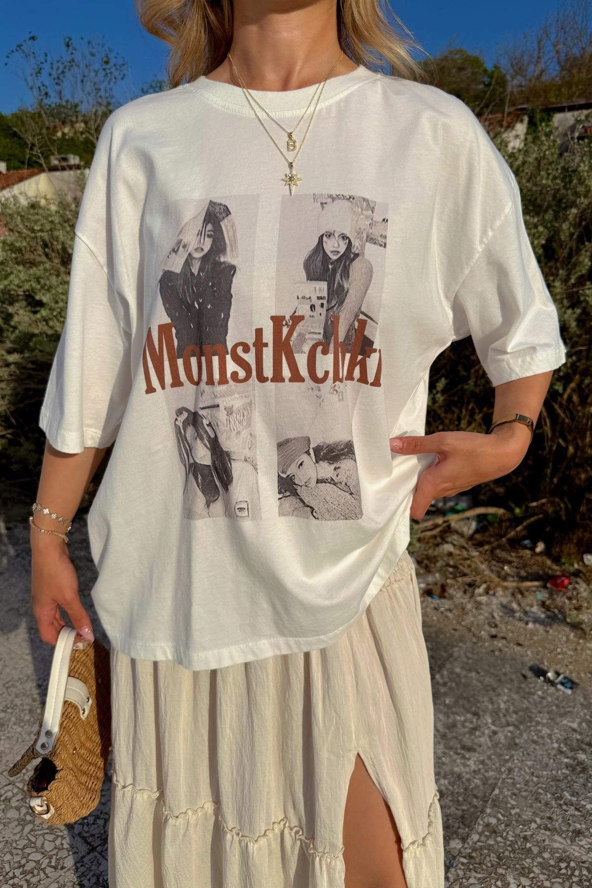 mylove MonstKcbki Baskılı T-Shirt Ekru