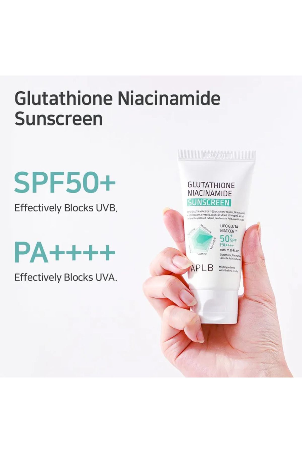 APLB-Sunscreen SPF50+ with glutathione and niacinamide, APLB, 40ml 3