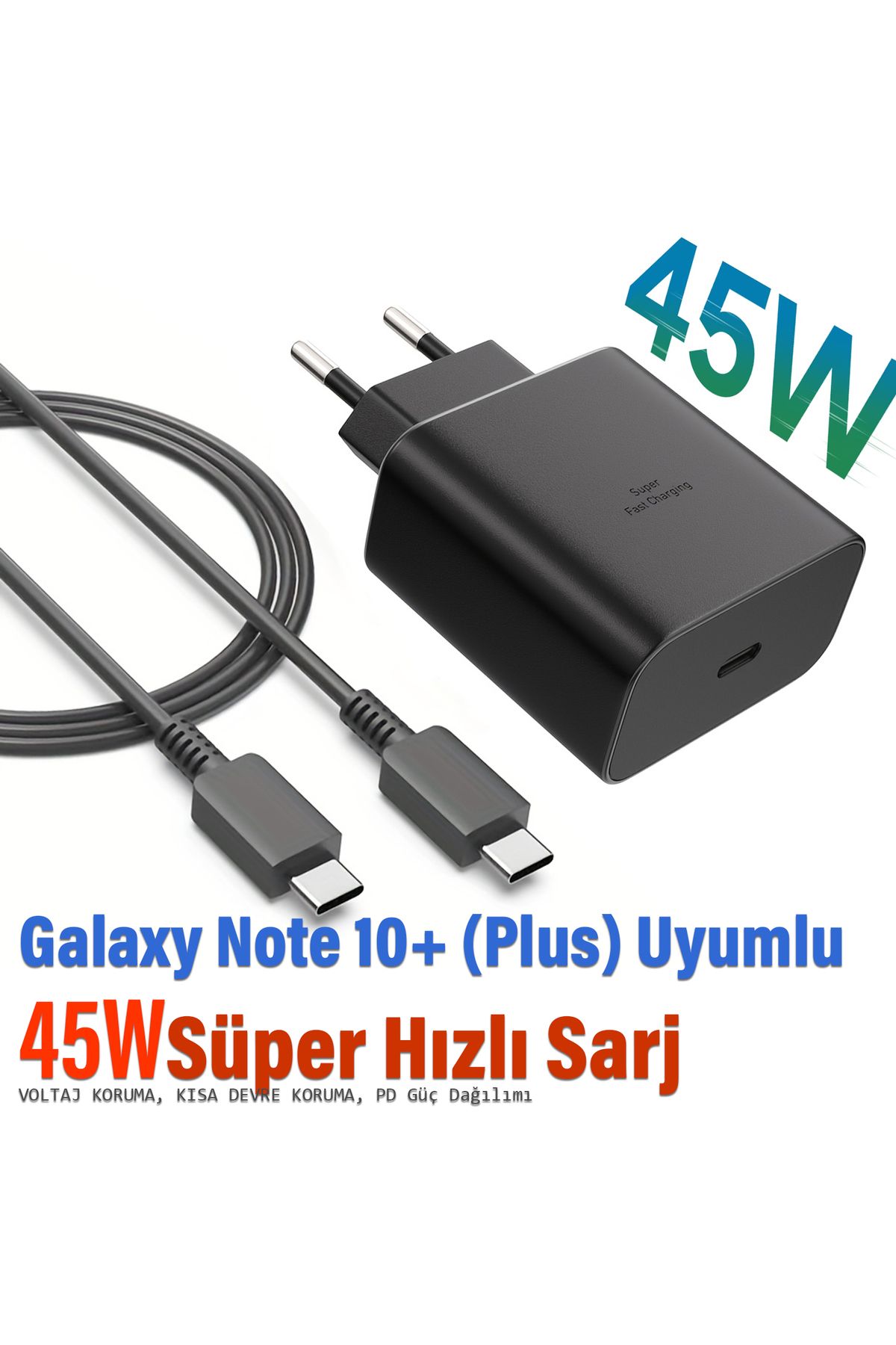 Subzero Samsung Galaxy Note 10+ (Plus) Uyumlu 45W Şarj Aleti Kablosu Hızlı Şarj 45W