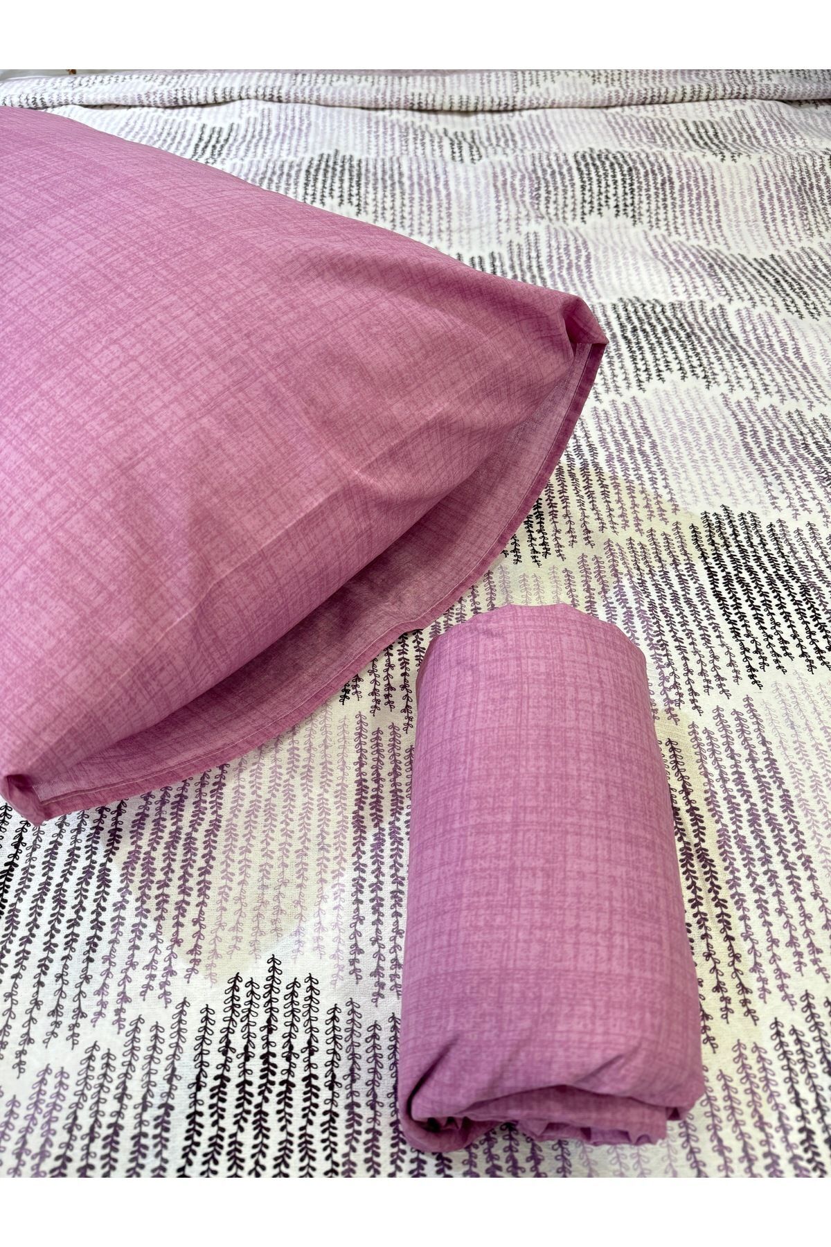ŞENER HOME-Lilac Delta Patterned Double Pique Set - Elastic Sheet 4