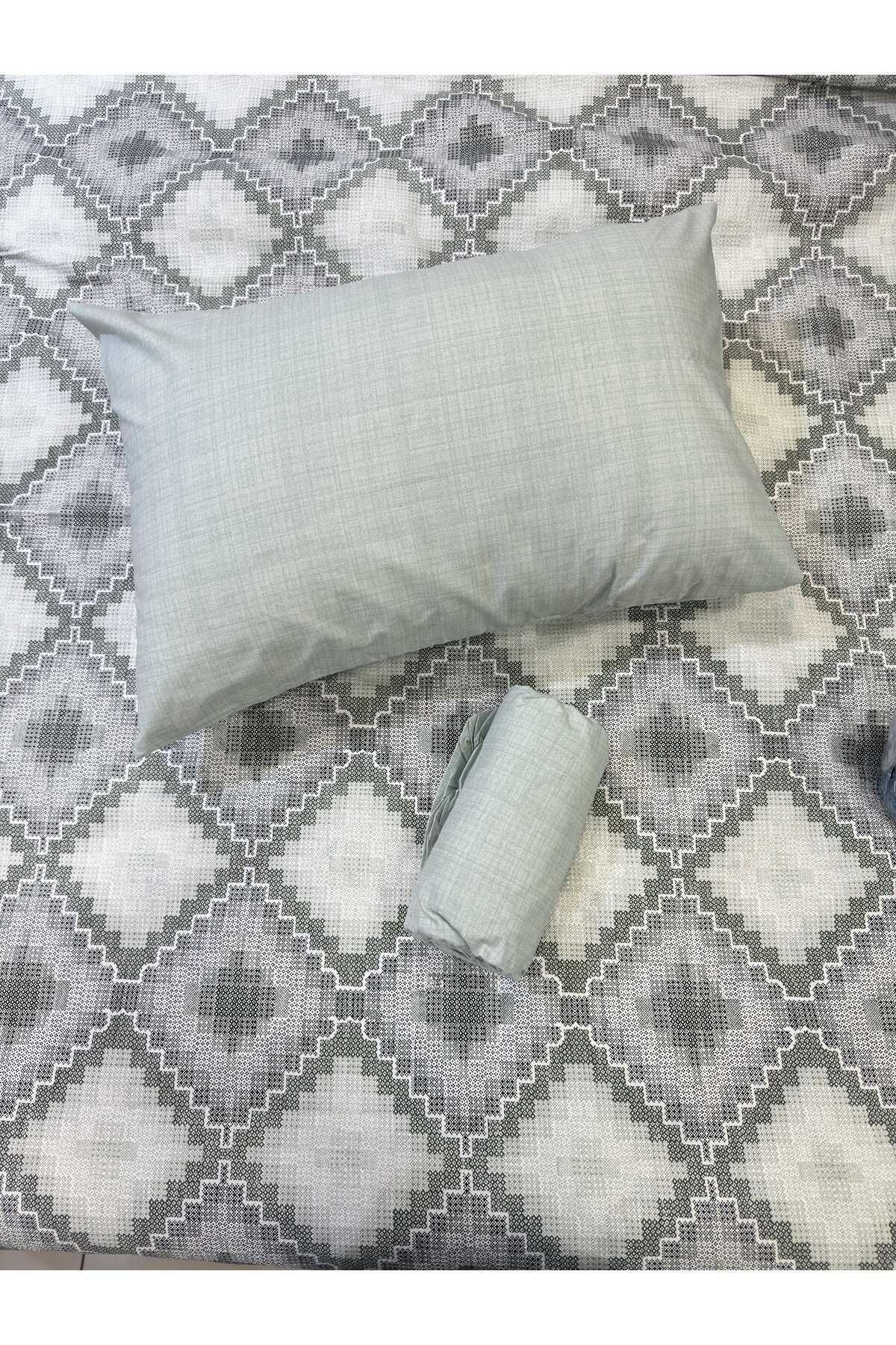 ŞENER HOME-Canvas Patterned Bed Sheet Elastic Single Pique Set - Mint 4