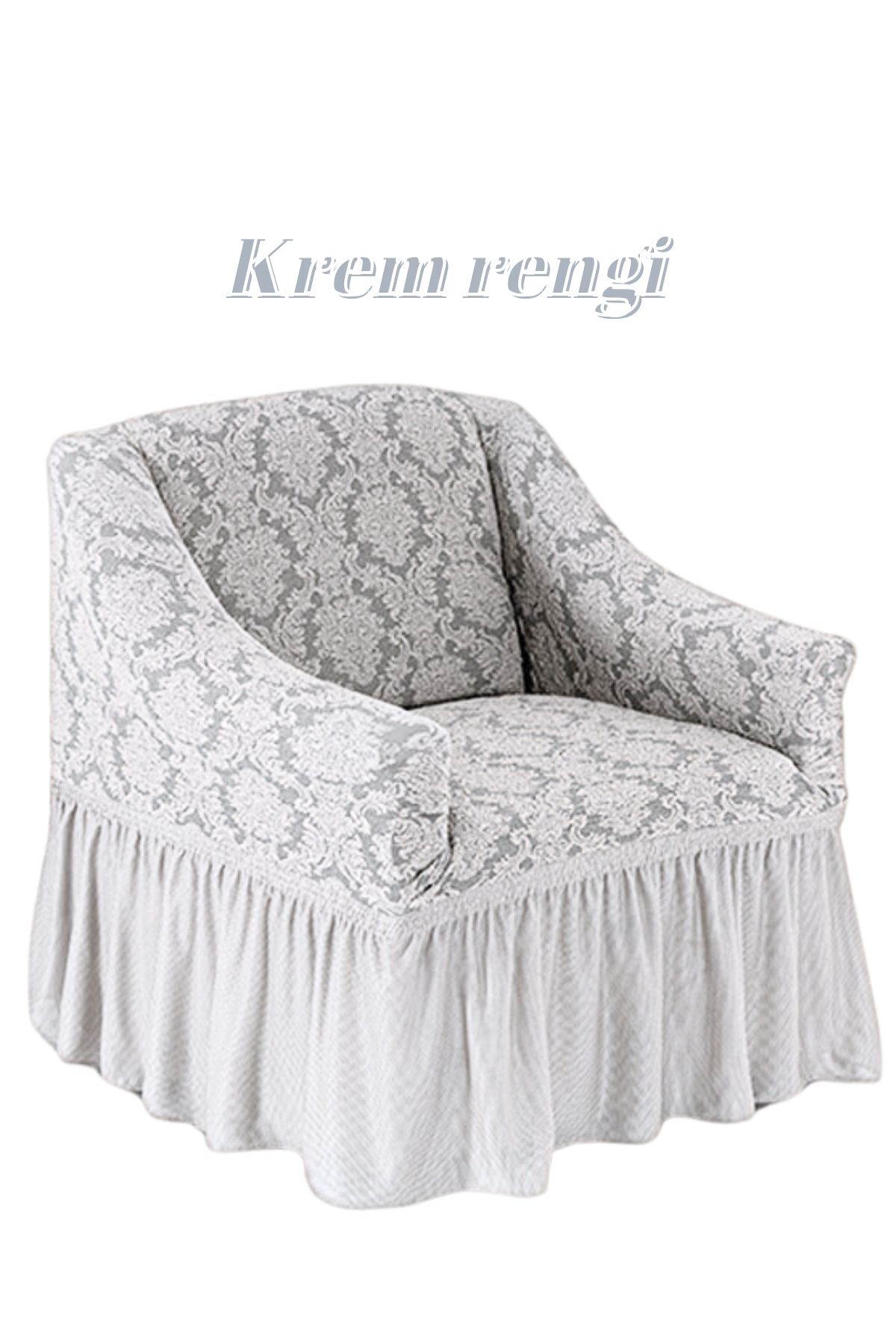 kanway Jakarlı tek kişilik koltuk örtüsü. lastikli esnek berjer kılıfı. Osmanlı desen