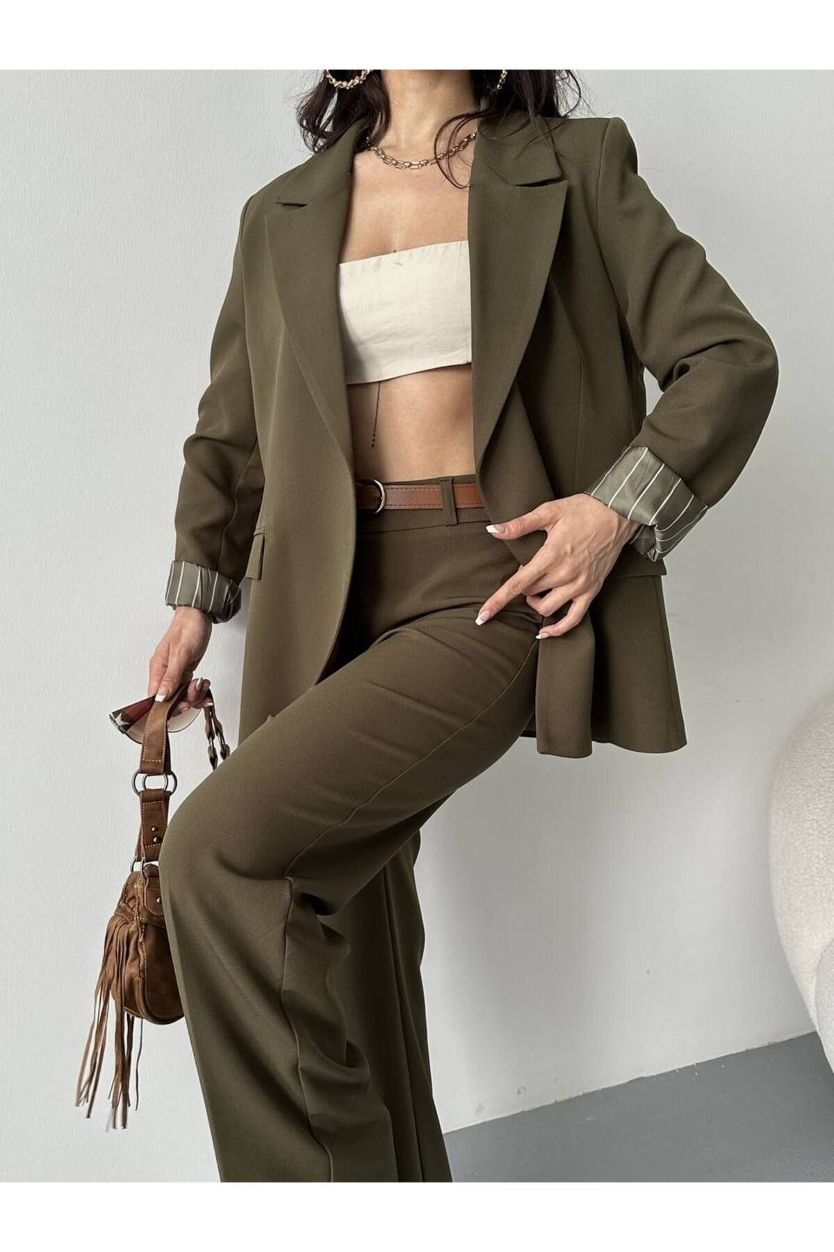 Moda İkra blazer ceket pantolon kemerli takım