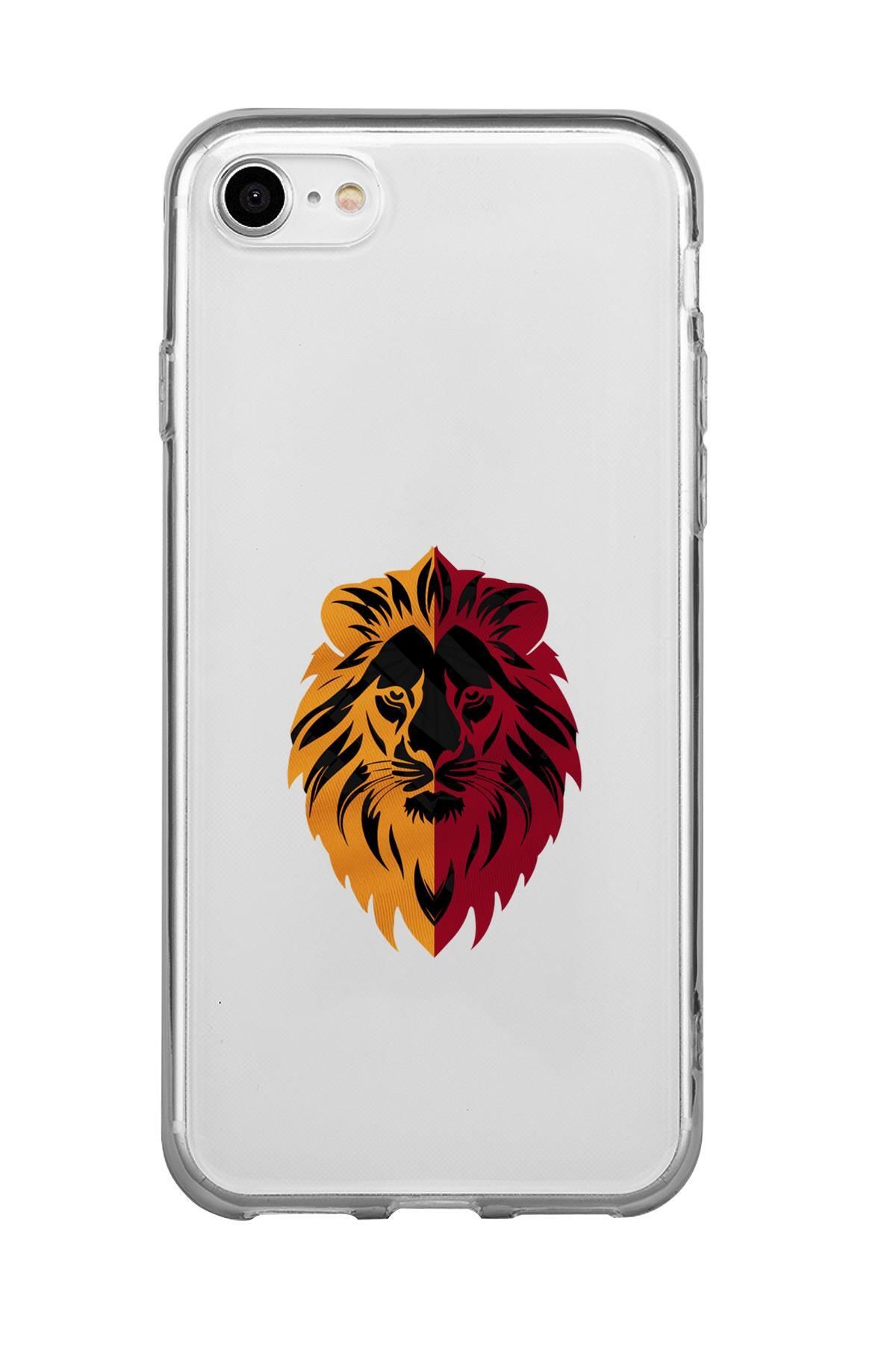 mooodcase iPhone 7 Uyumlu Sarı Kırmızı Aslan Desenli Premium Şeffaf Silikon Kılıf