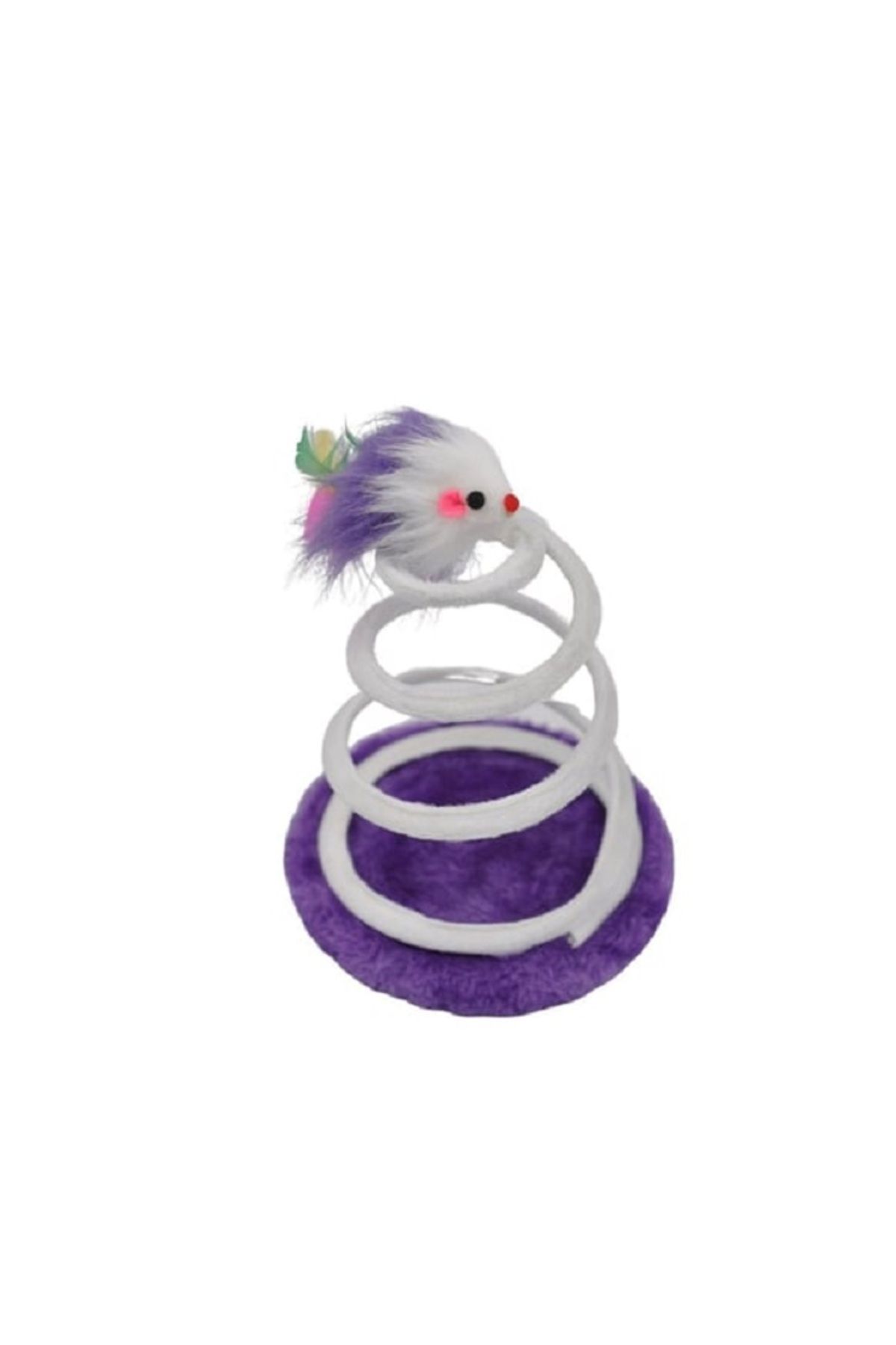 PATİSHOPYA Ahşap Tabanlı Peluş Fareli Yaylı Spiral Kedi Oyuncağı