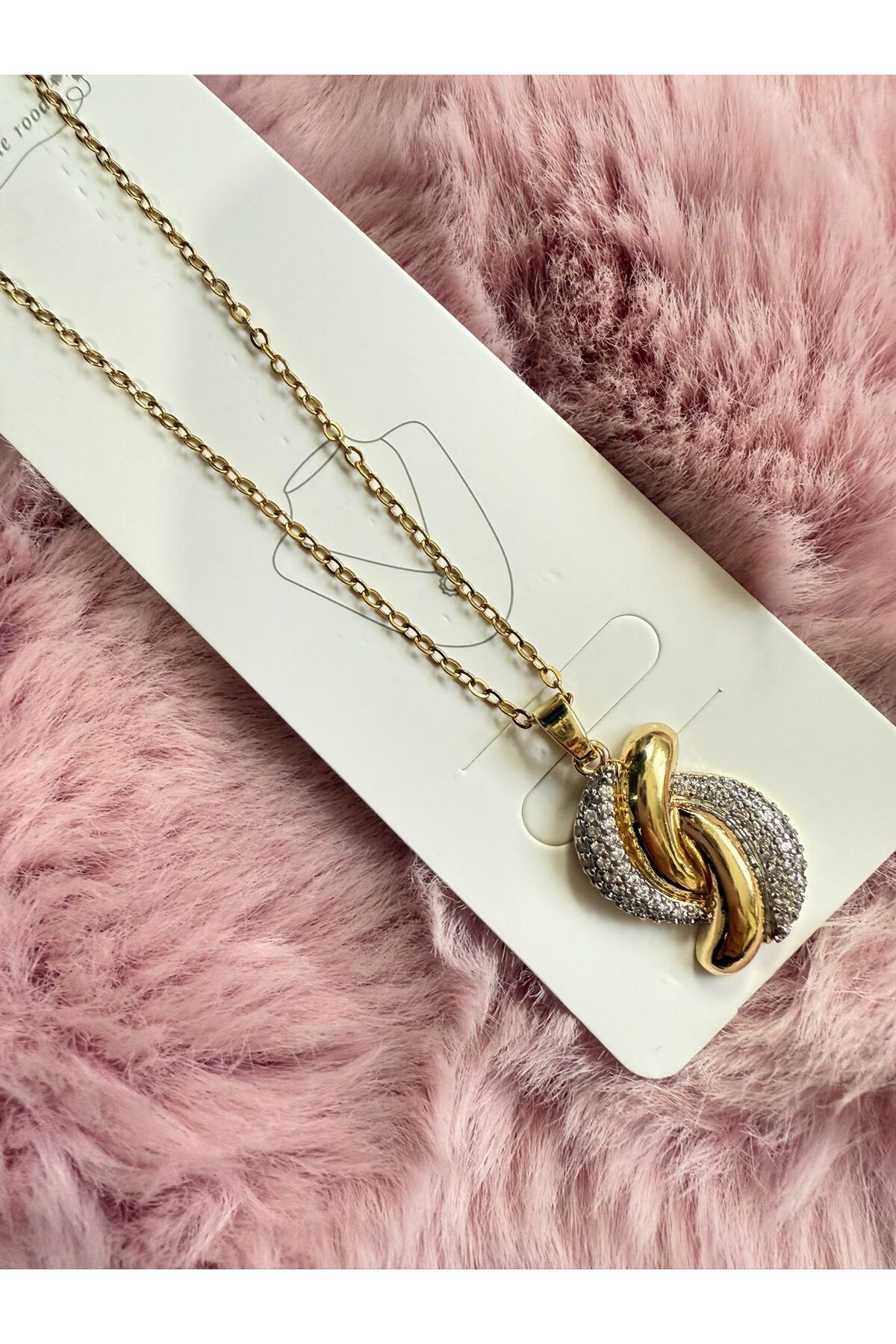 Butik Yeni Sezon Trend Taşlı Zincir Detaylı Çelik Kolye Modeli