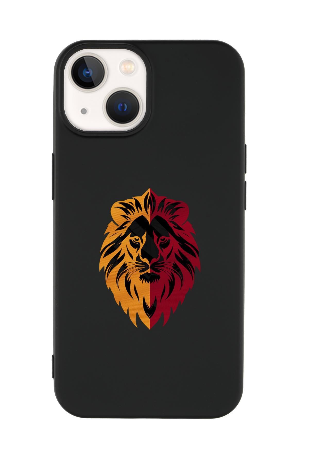 mooodcase iPhone 14 Uyumlu Sarı Kırmızı Aslan Desenli Premium Silikonlu Telefon Kılıfı
