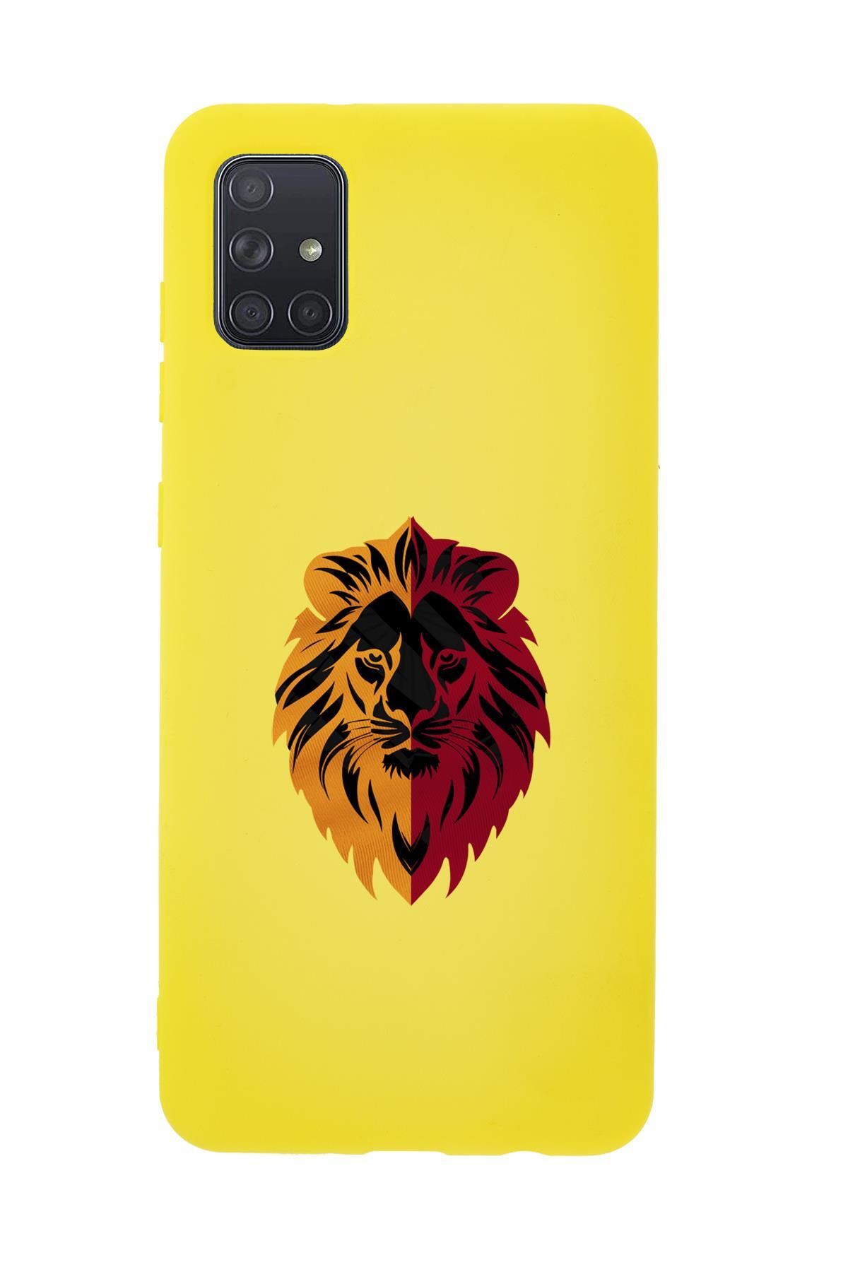 mooodcase Samsung A71 Uyumlu Sarı Kırmızı Aslan Desenli Premium Silikonlu Telefon Kılıfı