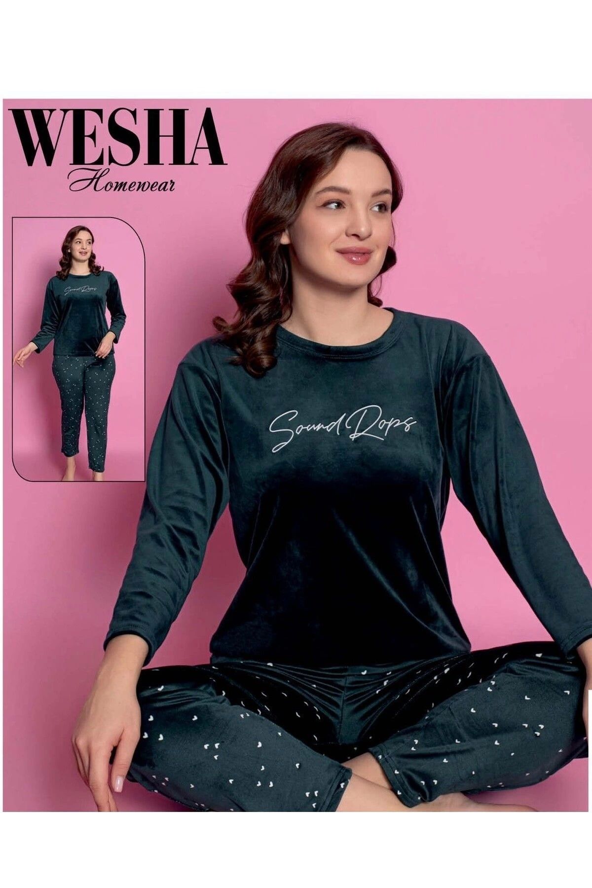 WESHA FRANSIZ KADİFE İKİLİ PİJAMA TAKIMI