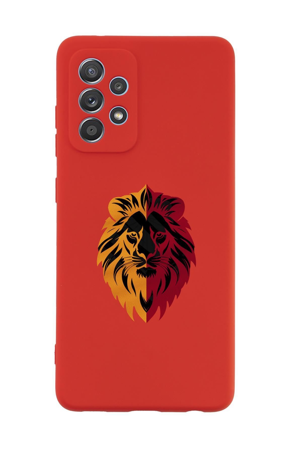 mooodcase Samsung A32 Uyumlu Sarı Kırmızı Aslan Desenli Premium Silikonlu Telefon Kılıfı