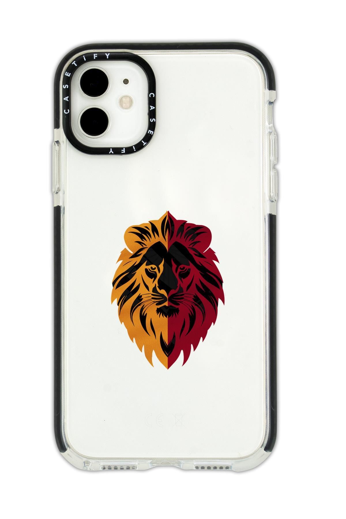 mooodcase iPhone 11 Uyumlu Casetify Sarı Kırmızı Aslan Desenli Anti Shock Premium Silikonlu Siyah Kenar Detayl