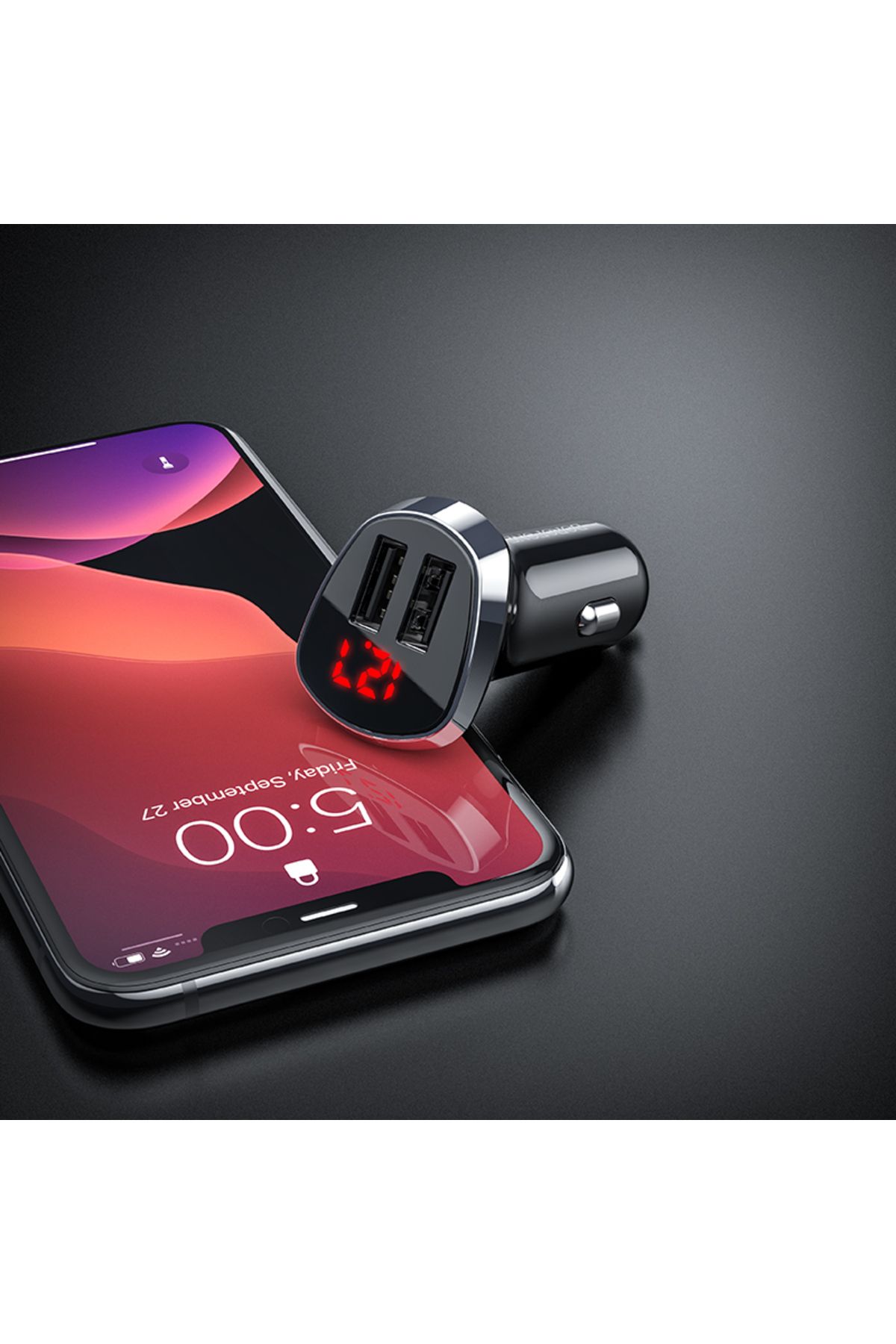 Borofone-Încărcător auto dual USB LED cu cablu Lightning pentru iPhone / Android / Huawei 2.4 A - Negru 4