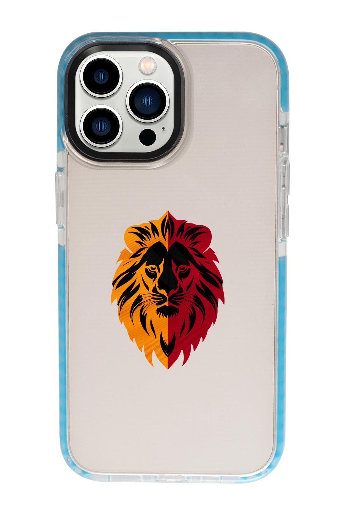 mooodcase iPhone 13 Pro Uyumlu Sarı Kırmızı Aslan Desenli Candy Bumper Silikonlu Telefon Kılıfı