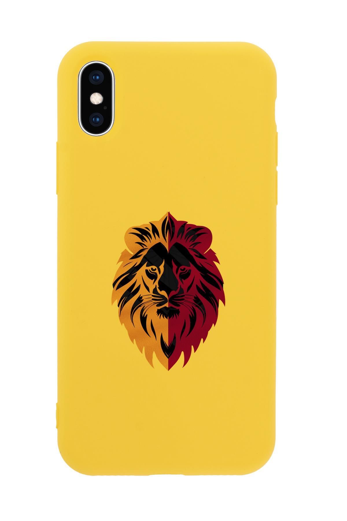 mooodcase iPhone X Uyumlu Sarı Kırmızı Aslan Desenli Premium Silikonlu Telefon Kılıfı