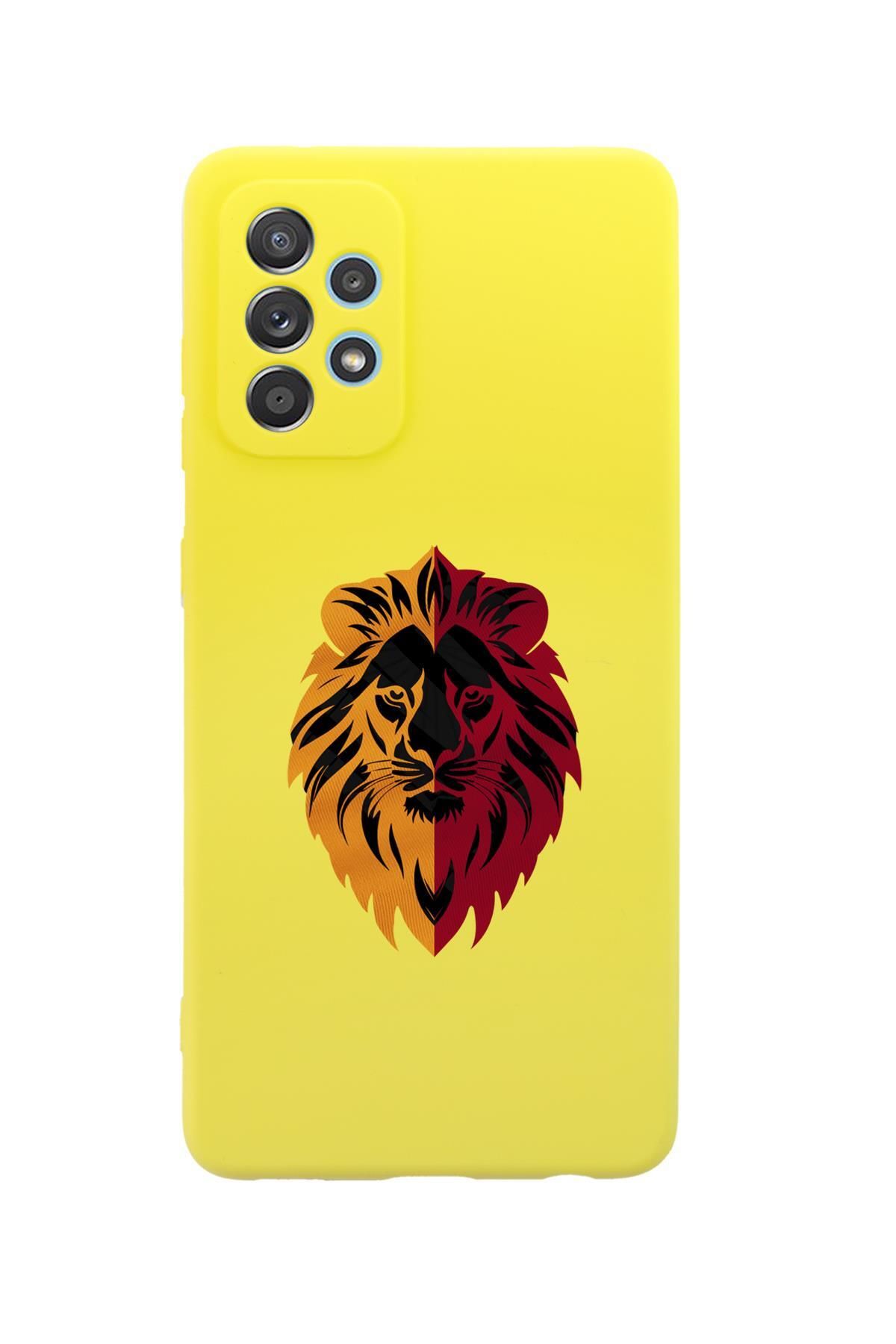 mooodcase Samsung A13 Uyumlu Sarı Kırmızı Aslan Desenli Premium Silikonlu Telefon Kılıfı