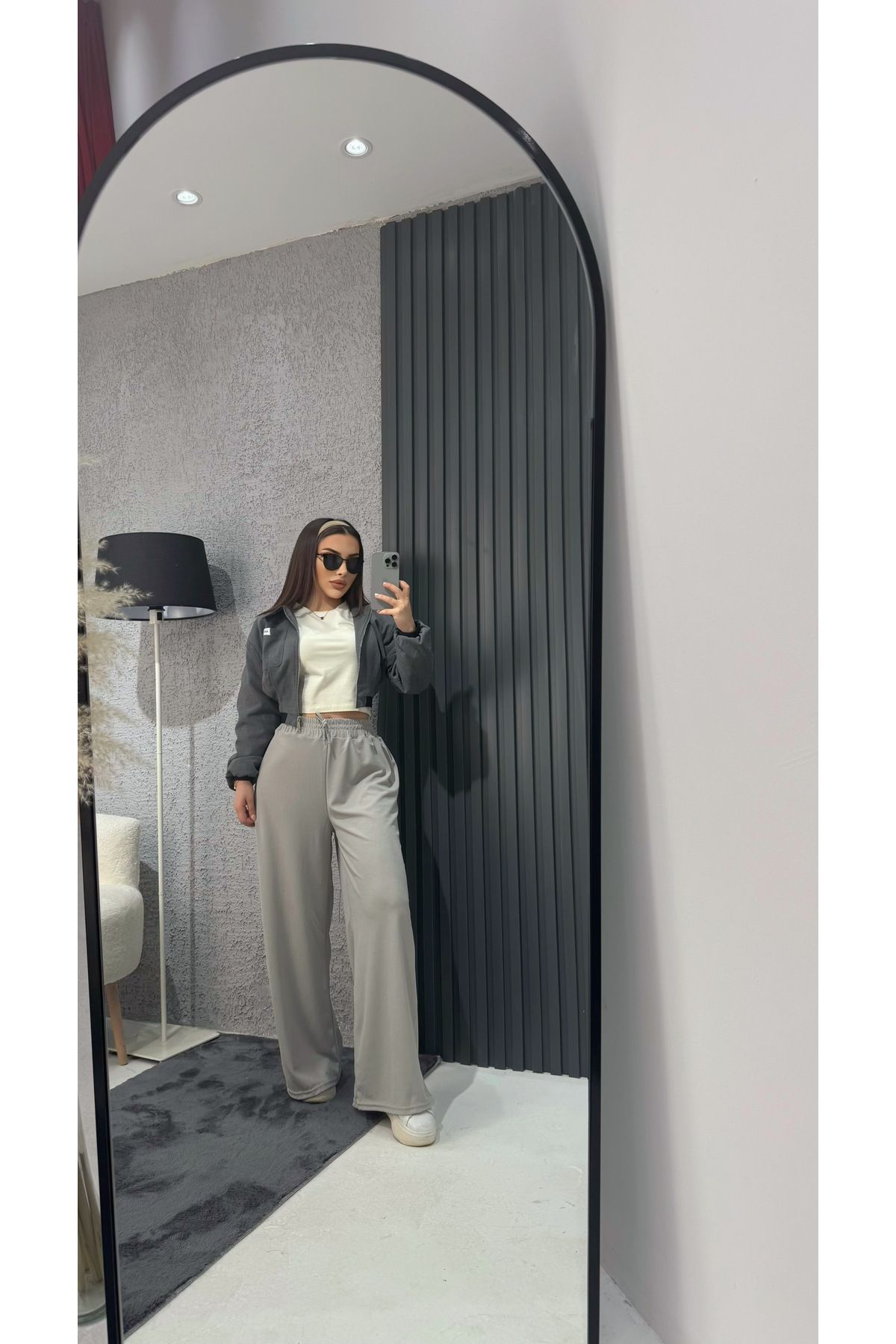 Kurtayfashion Kadın beli lastikli yüksek bel palazzo pantolon