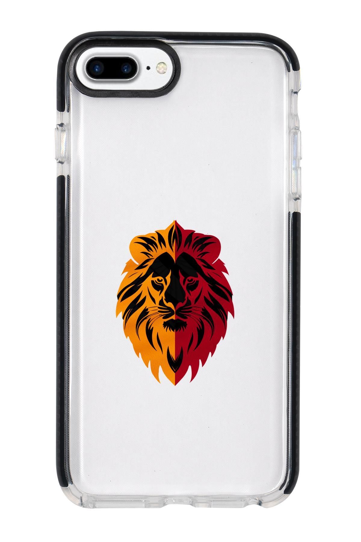mooodcase iPhone 7 Plus Uyumlu Sarı Kırmızı Aslan Desenli Candy Bumper Silikonlu Telefon Kılıfı