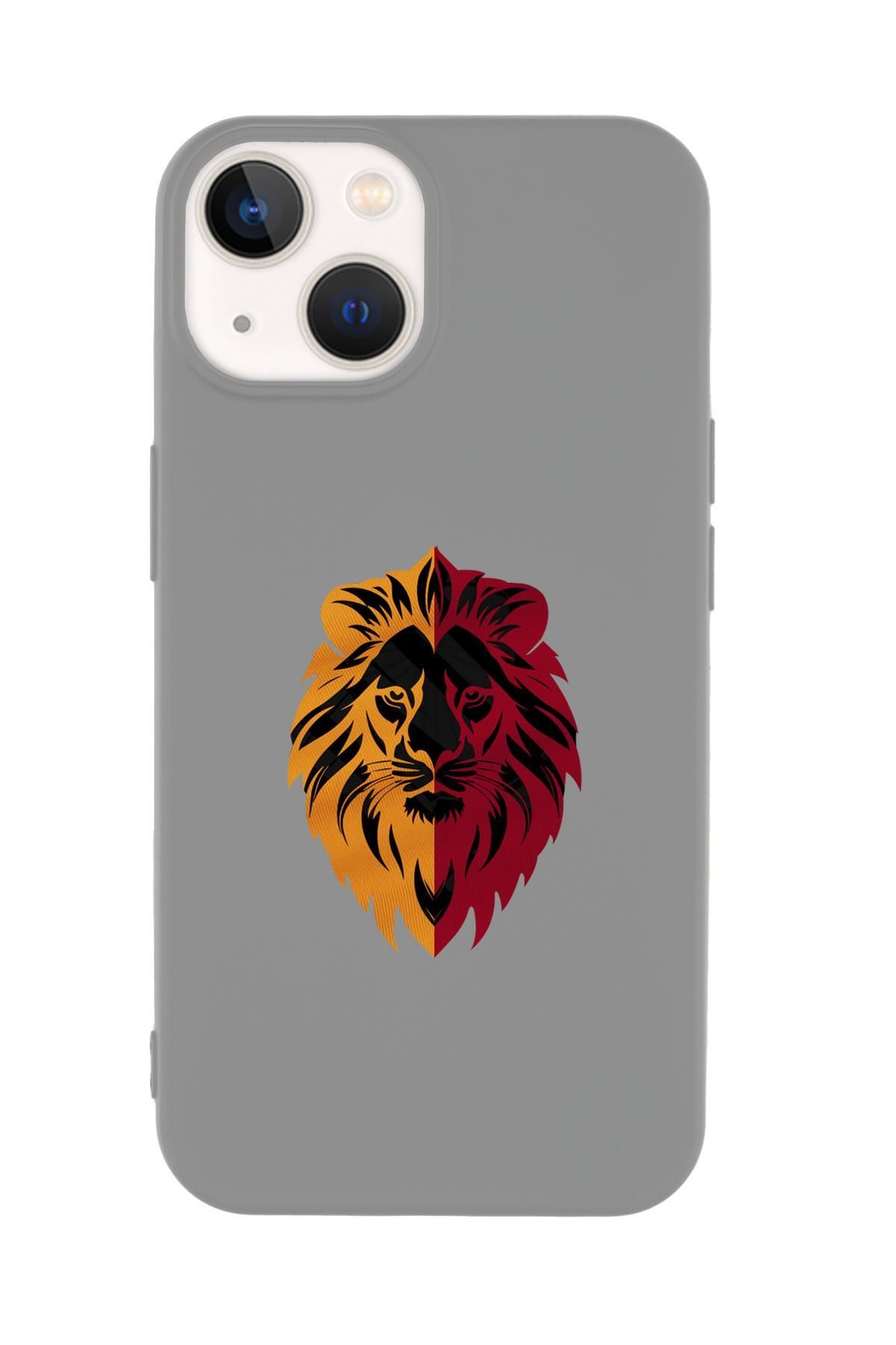 mooodcase iPhone 14 Uyumlu Sarı Kırmızı Aslan Desenli Premium Silikonlu Telefon Kılıfı