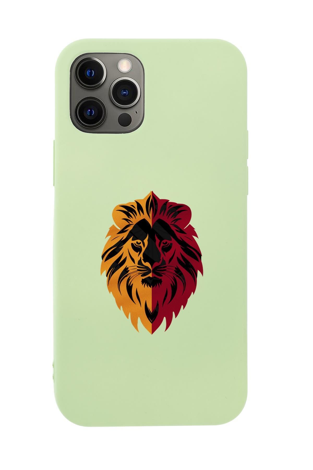 mooodcase iPhone 12 Pro Uyumlu Sarı Kırmızı Aslan Desenli Premium Silikonlu Telefon Kılıfı
