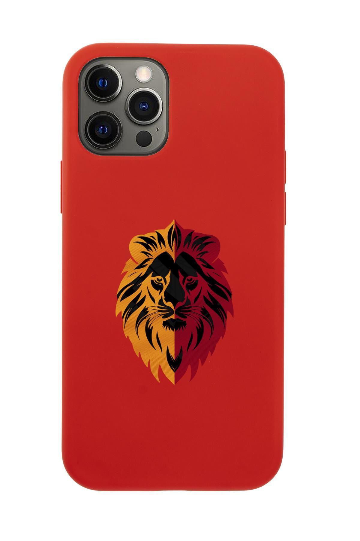mooodcase iPhone 12 Pro Uyumlu Sarı Kırmızı Aslan Desenli Premium Silikonlu Telefon Kılıfı