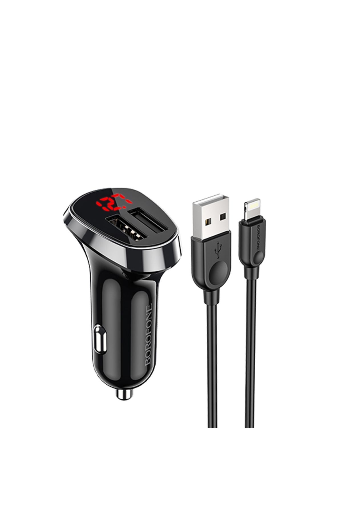 Borofone-Încărcător auto dual USB LED cu cablu Lightning pentru iPhone / Android / Huawei 2.4 A - Negru 5