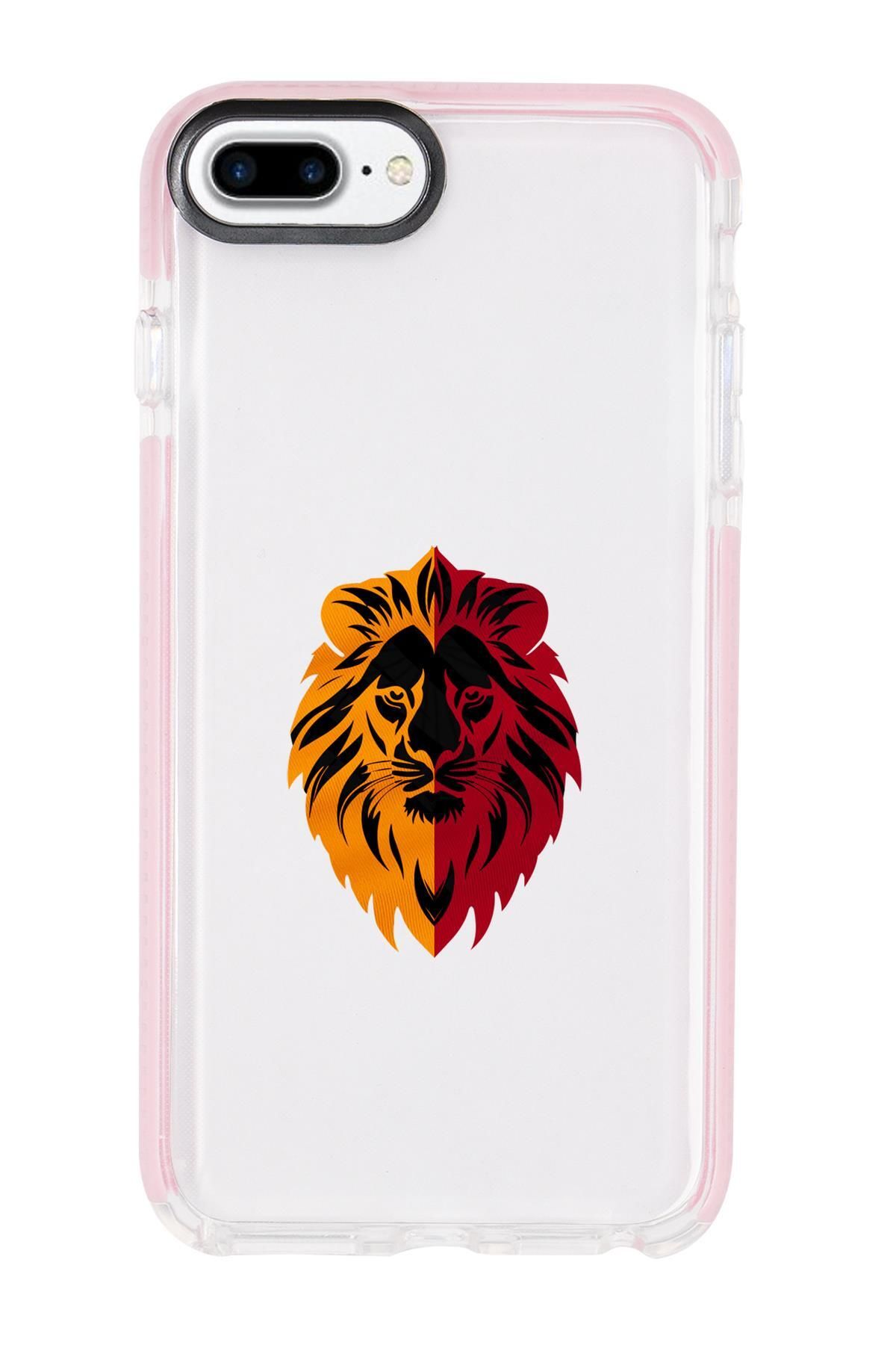 mooodcase iPhone 8 Plus Uyumlu Sarı Kırmızı Aslan Desenli Candy Bumper Silikonlu Telefon Kılıfı