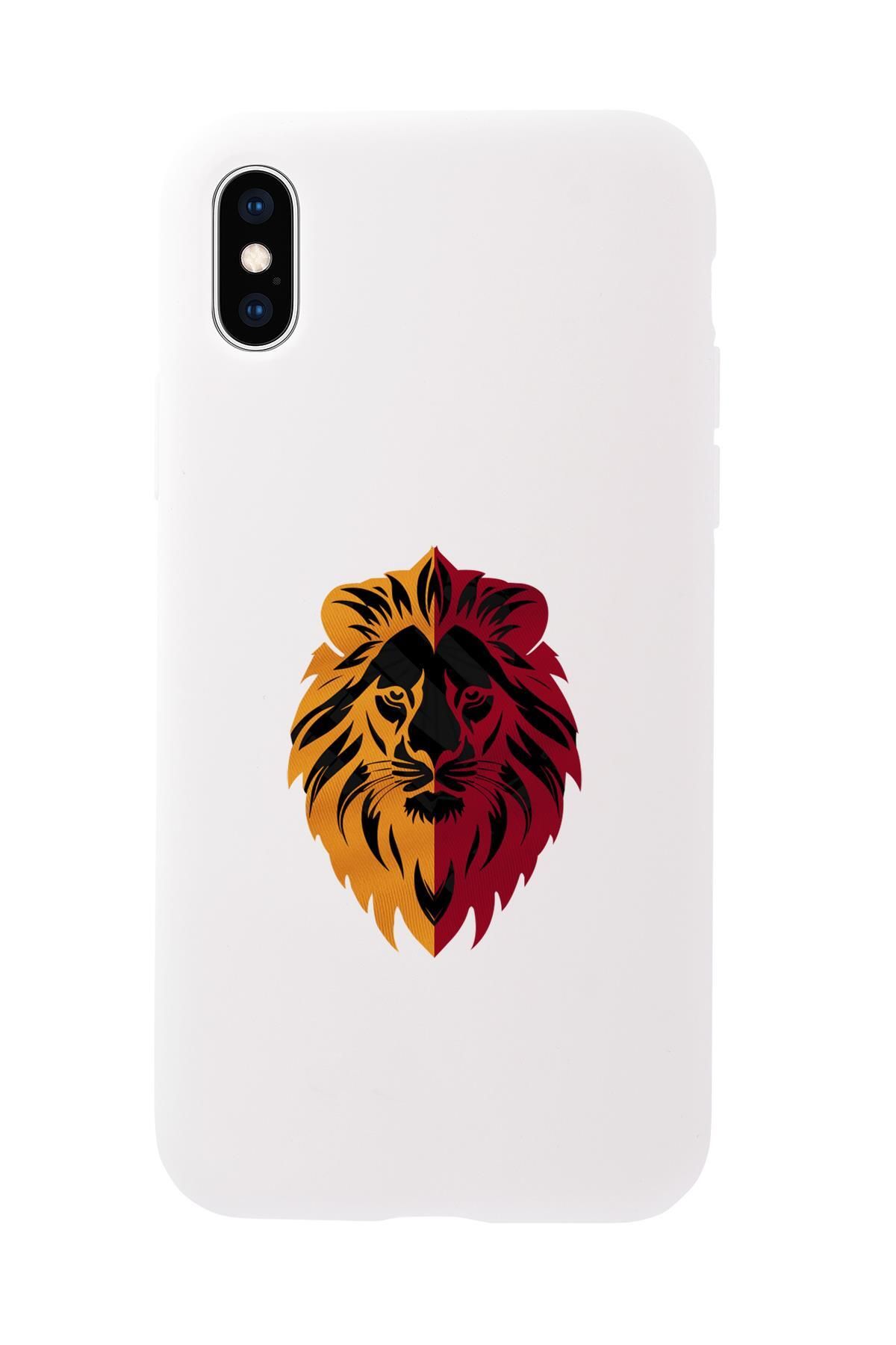 mooodcase iPhone XS Uyumlu Sarı Kırmızı Aslan Desenli Premium Silikonlu Telefon Kılıfı