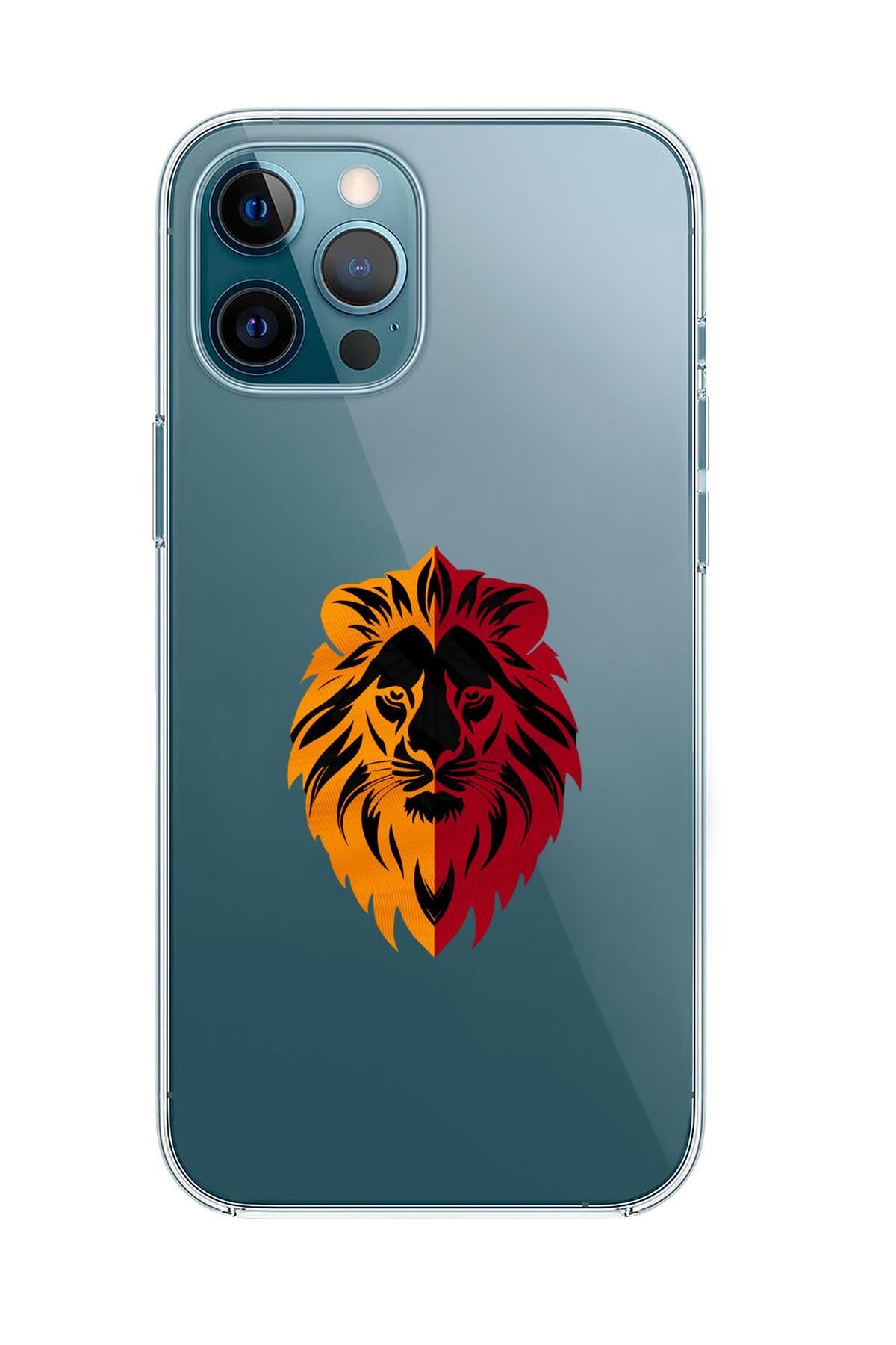 mooodcase iPhone 12 Pro Uyumlu Sarı Kırmızı Aslan Desenli Premium Şeffaf Silikon Kılıf