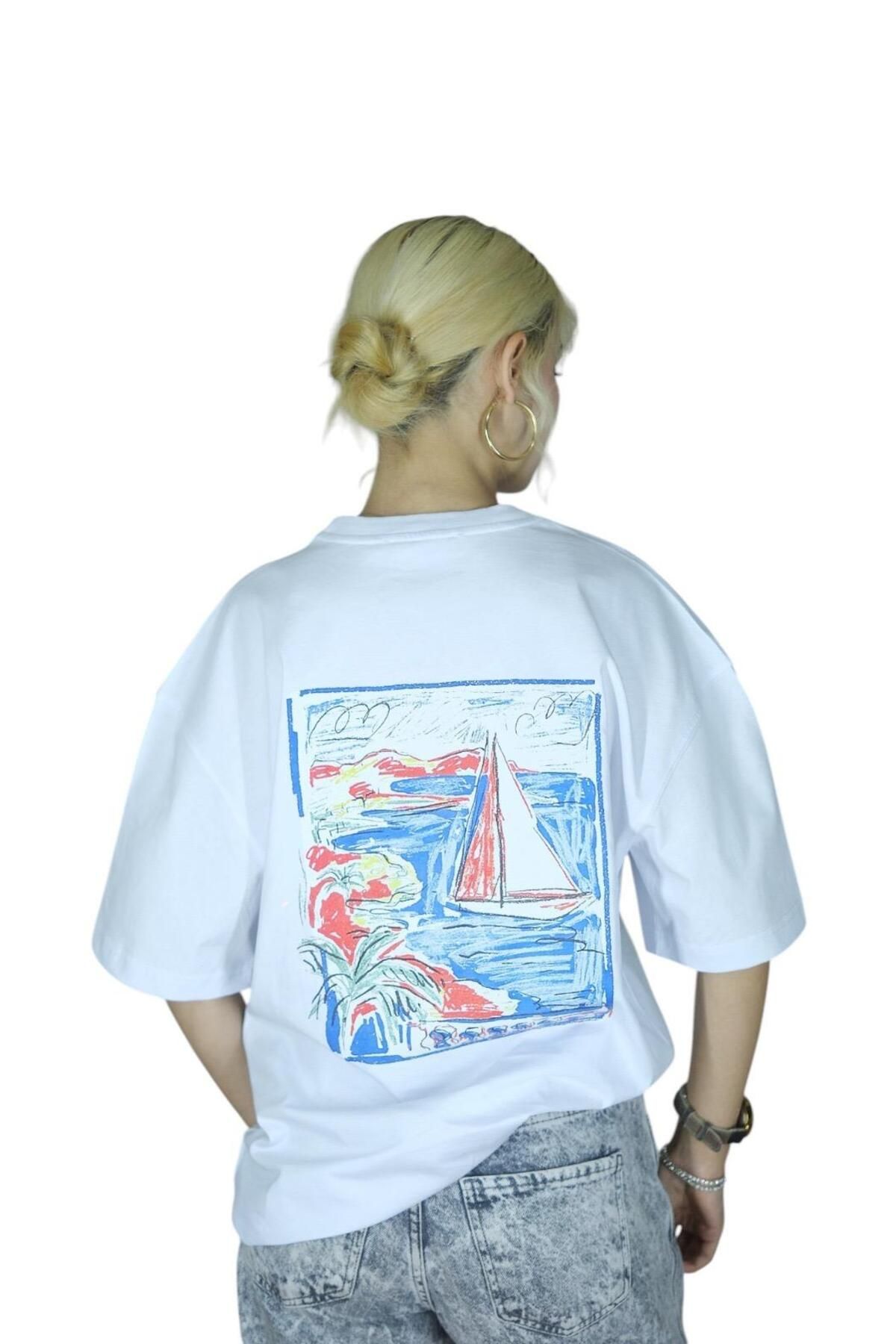 libukes Bisiklet Yaka Le Vieux Baskılı Oversize T-shirt