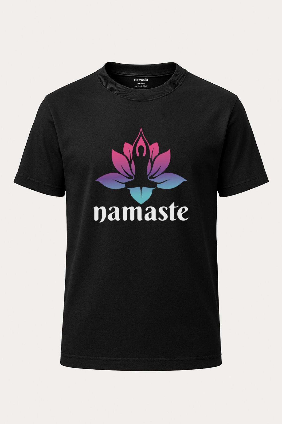 nirvoda Unisex Nameste Yoga Tişört - Baskılı Siyah Yoga T-shirt