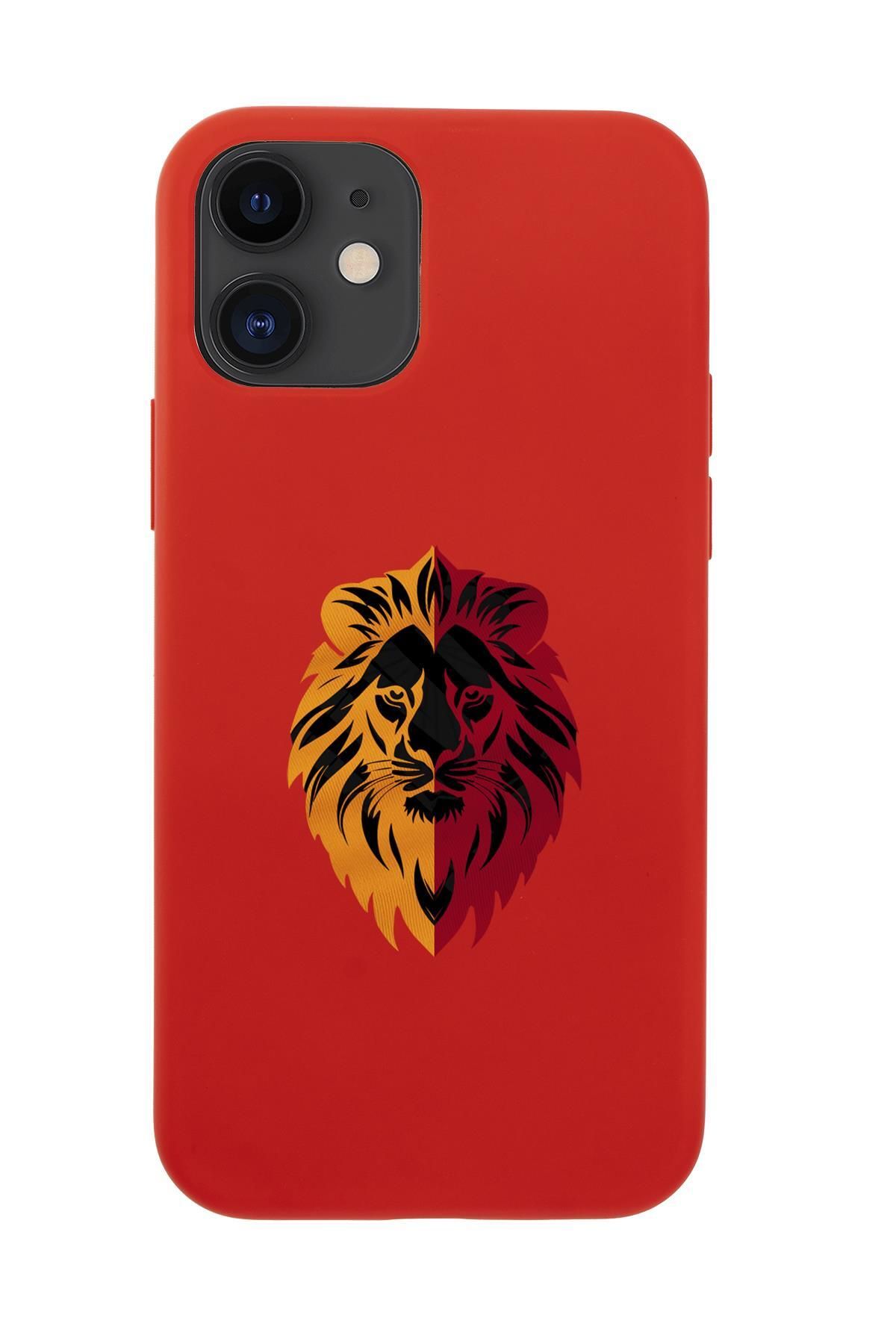 mooodcase iPhone 12 Mini Uyumlu Sarı Kırmızı Aslan Desenli Premium Silikonlu Telefon Kılıfı