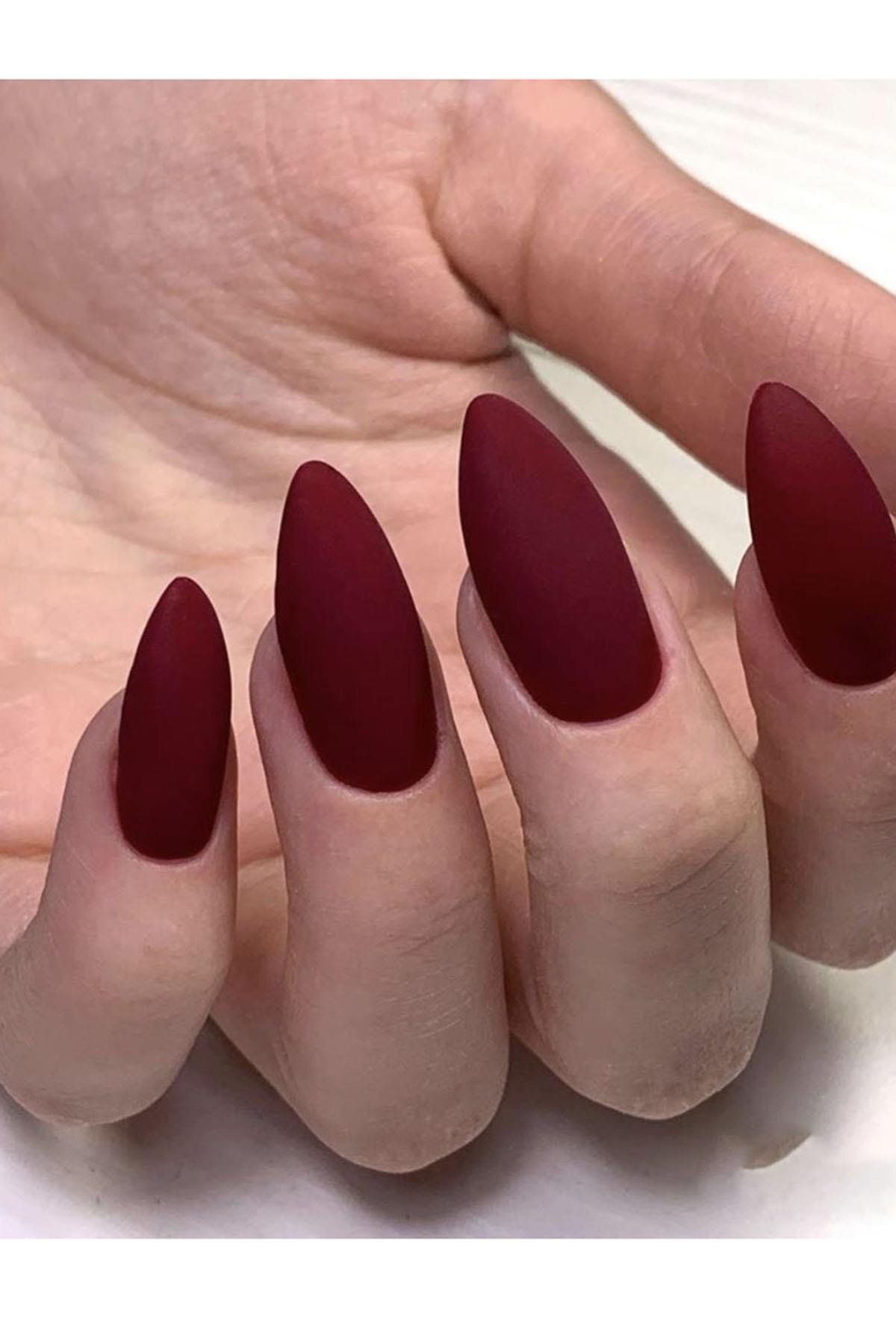 TAKIŞTIR Bordo Renk Mat 12'li Takma Tırnak (Yapıştırıcılı)