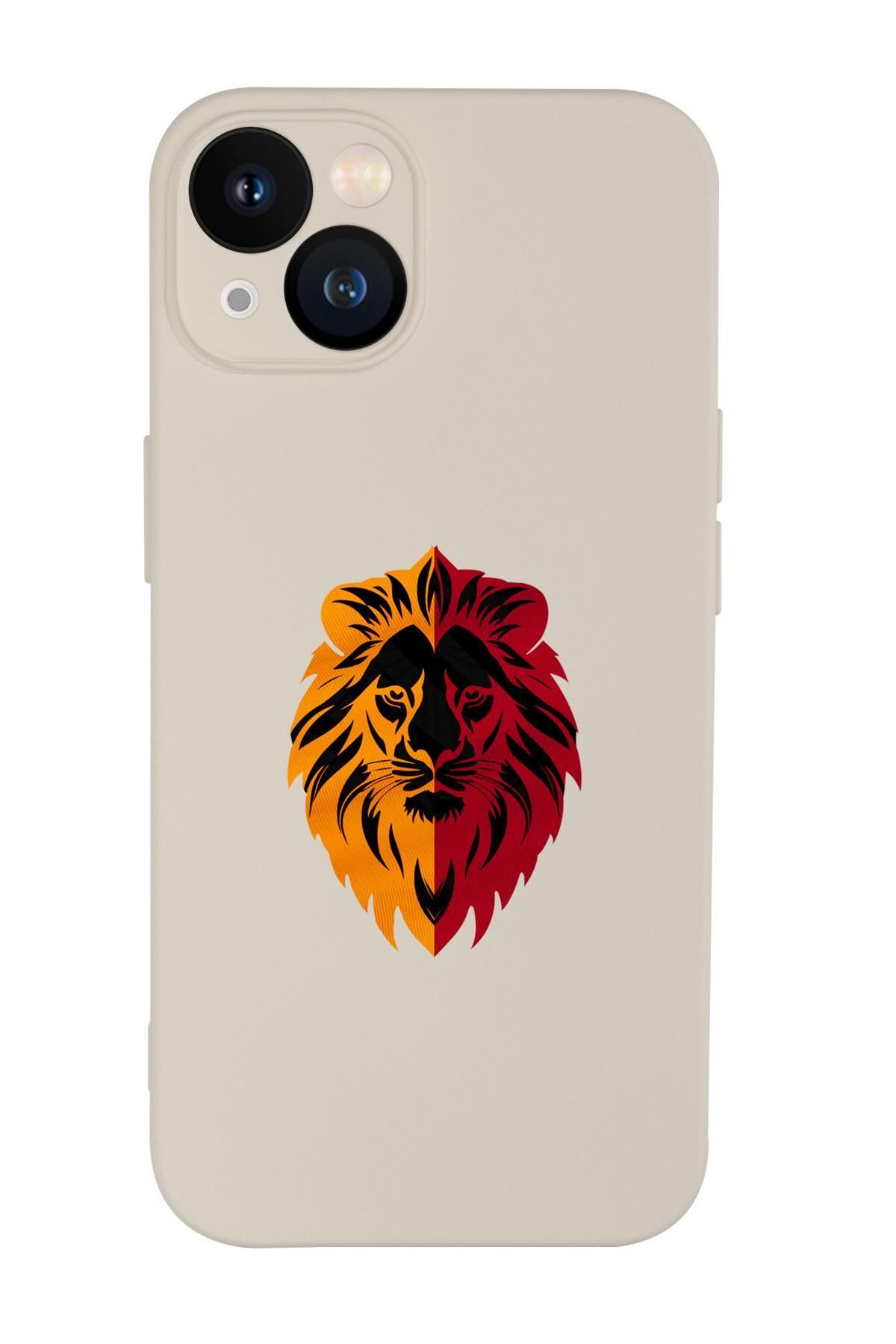 mooodcase iPhone 13 Uyumlu Sarı Kırmızı Aslan Desenli Kamera Korumalı Premium Silikonlu Telefon Kılıfı