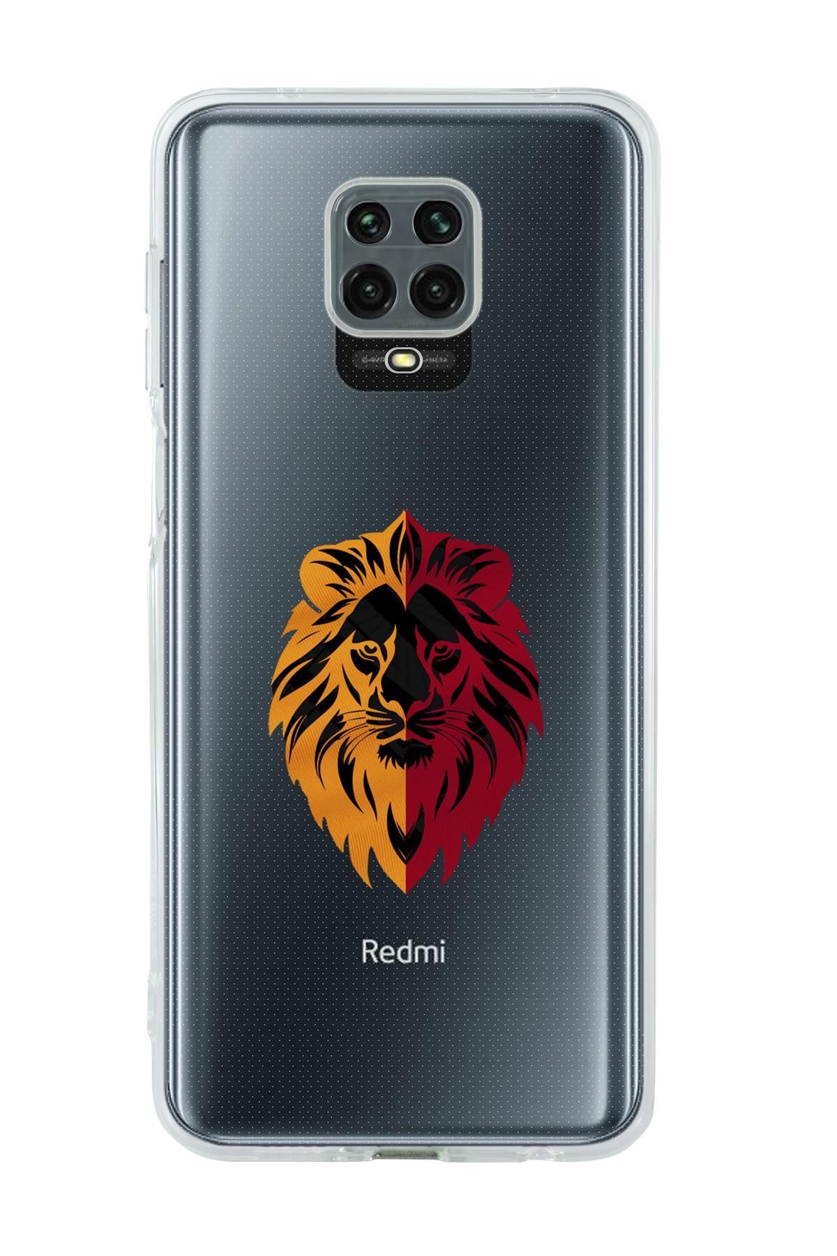 mooodcase Xiaomi Redmi Note 9S Uyumlu Sarı Kırmızı Aslan Desenli Premium Şeffaf Silikon Kılıf