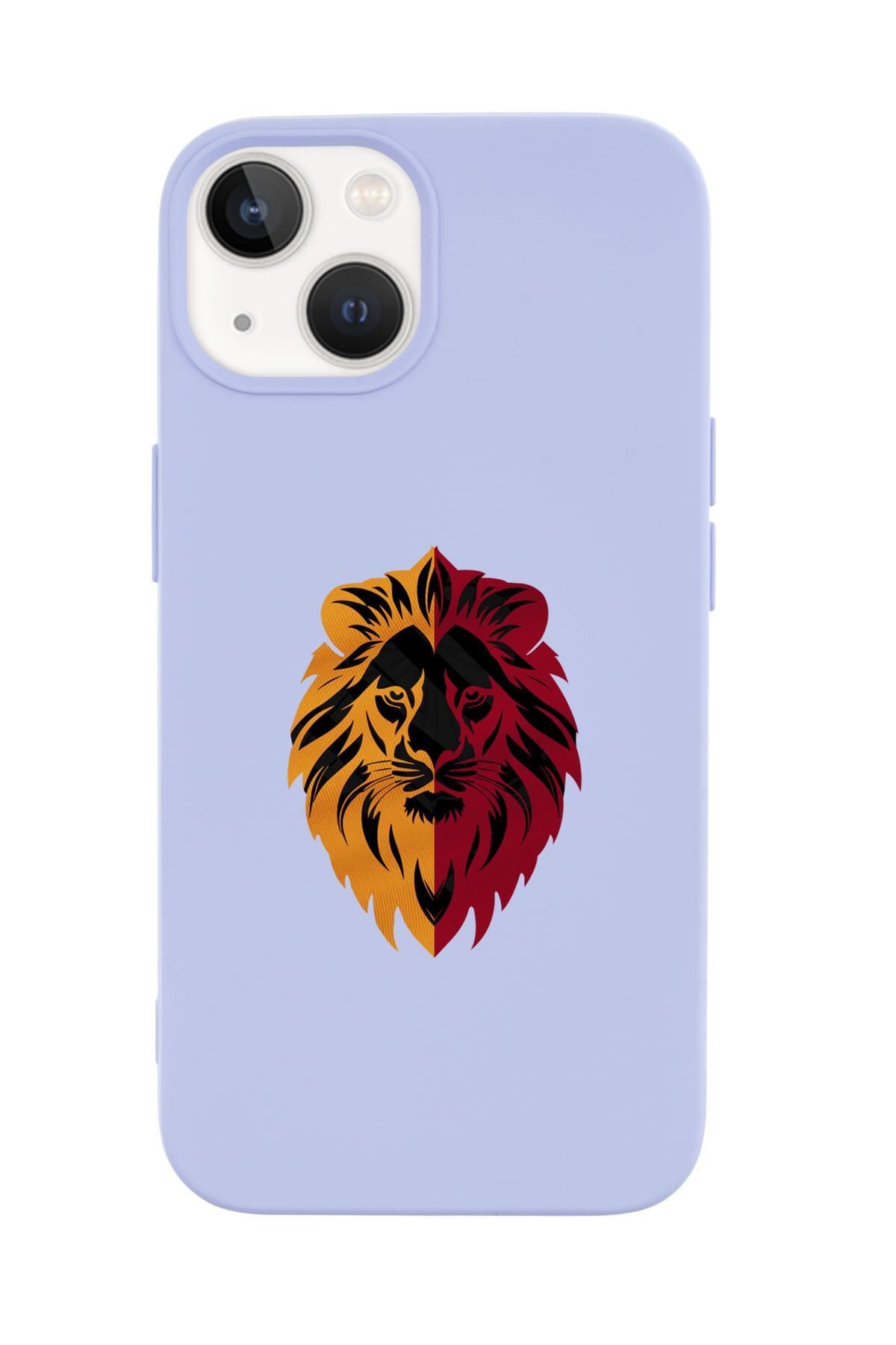 mooodcase iPhone 14 Uyumlu Sarı Kırmızı Aslan Desenli Premium Silikonlu Telefon Kılıfı