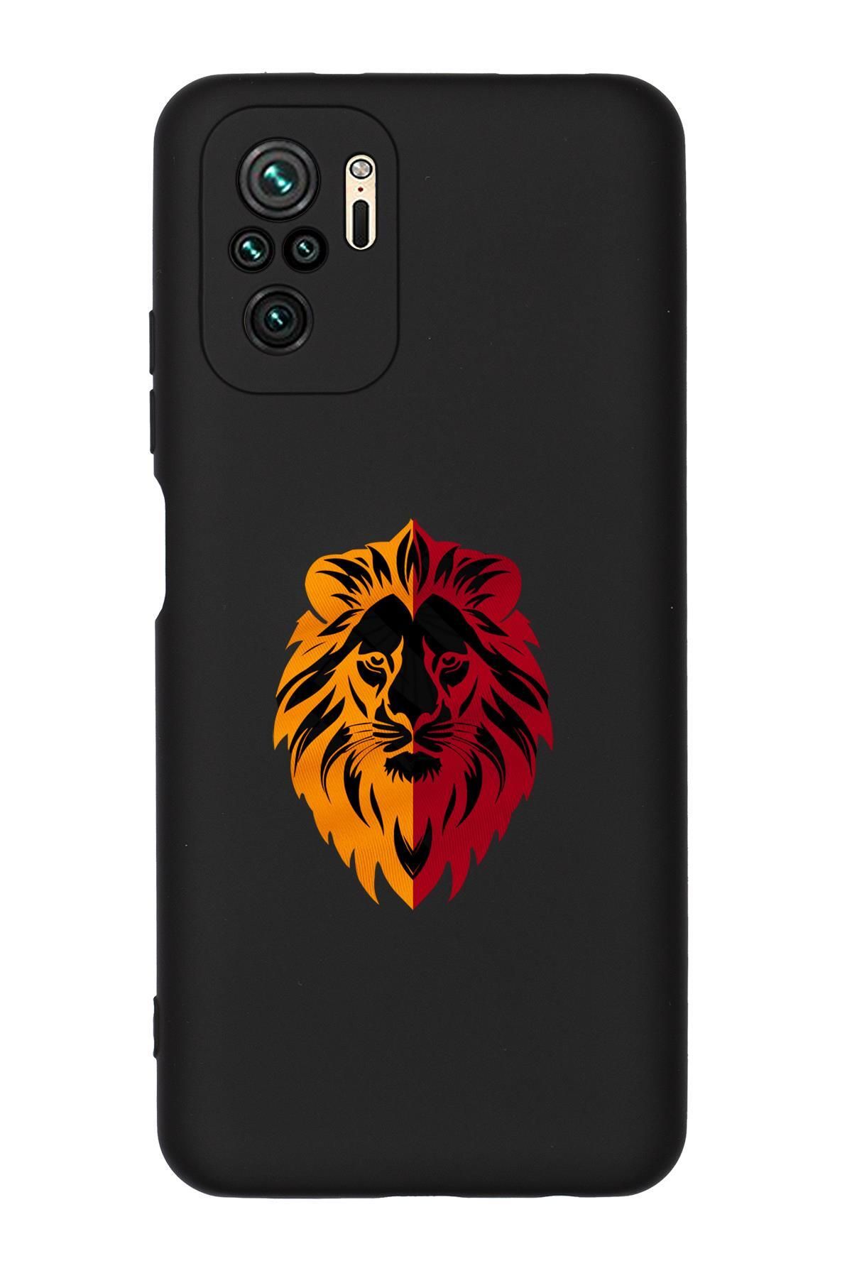 mooodcase Xiaomi Redmi Note 10 Uyumlu Sarı Kırmızı Aslan Desenli Premium Silikonlu Telefon Kılıfı