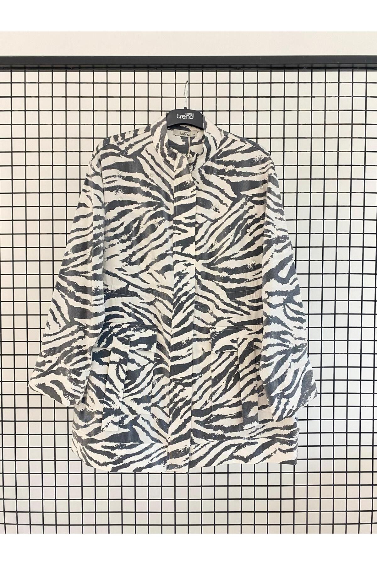 Armine TREND Yeni Sezon Zebra Desenli Cepli Ceket 25DSB533 Modaayka