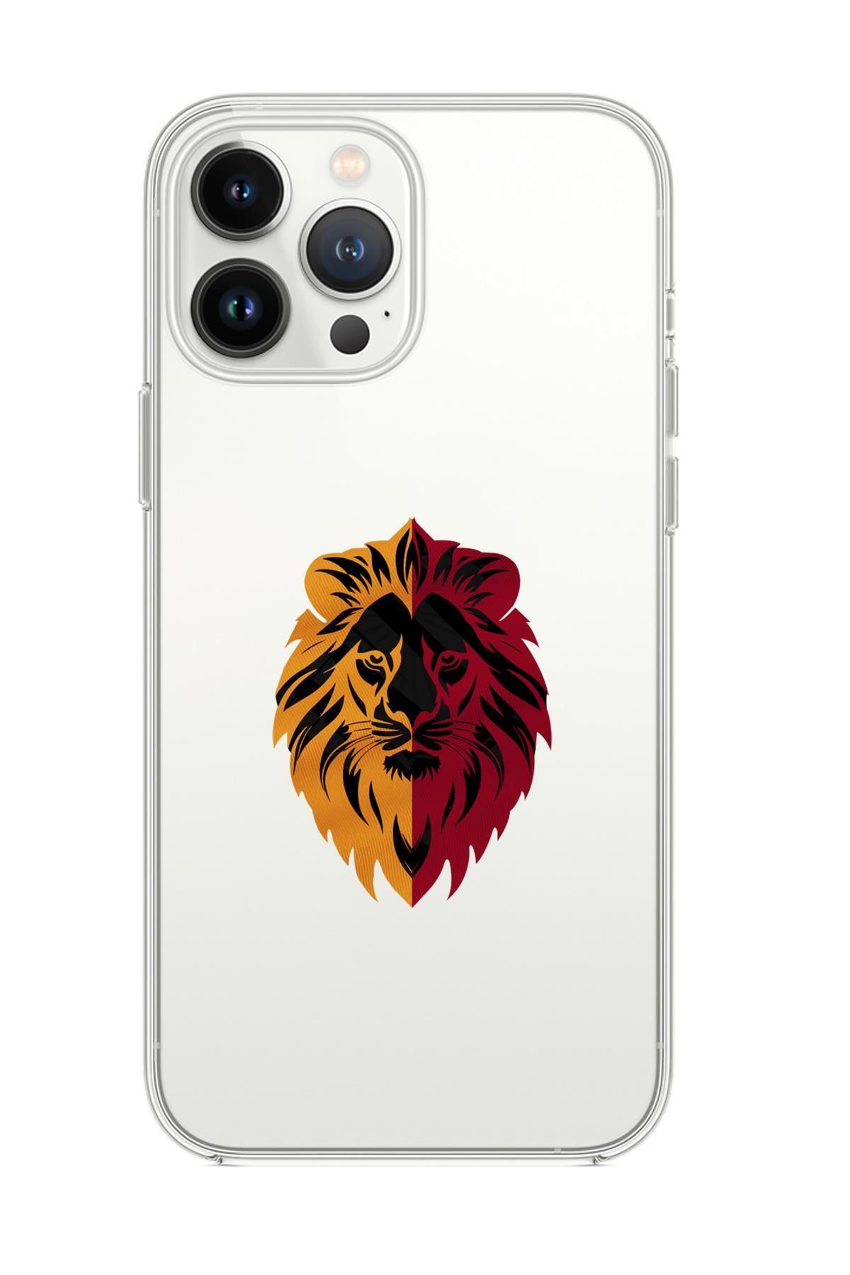 mooodcase iPhone 15 Pro Uyumlu Sarı Kırmızı Aslan Desenli Premium Şeffaf Silikon Kılıf