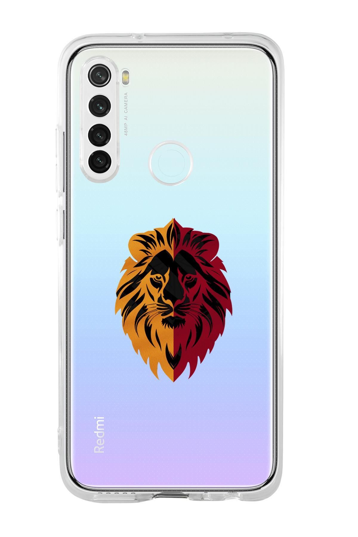 mooodcase Xiaomi Redmi Note 8 Uyumlu Sarı Kırmızı Aslan Desenli Premium Şeffaf Silikon Kılıf
